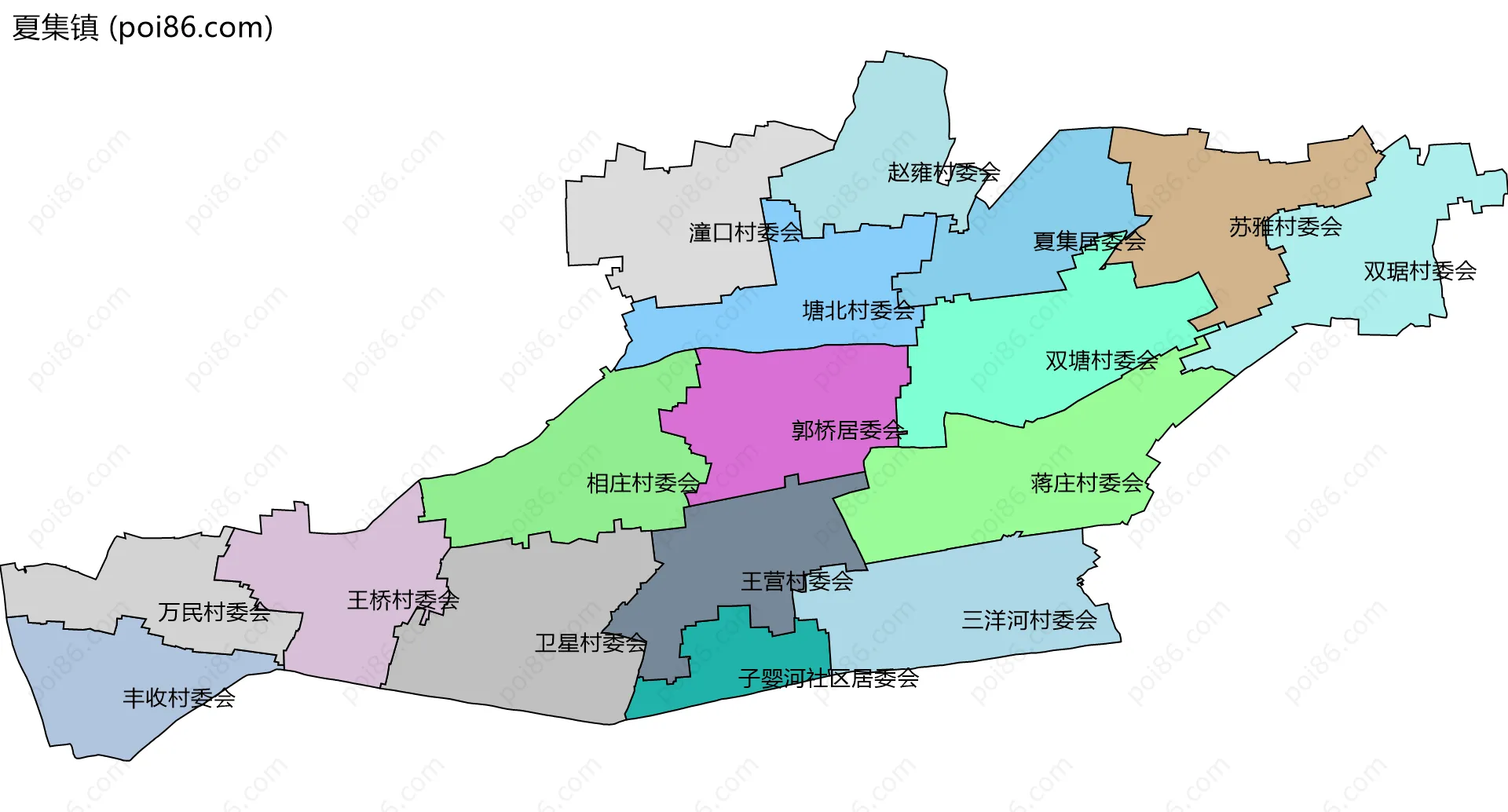 夏集镇边界地图(五级行政区划)