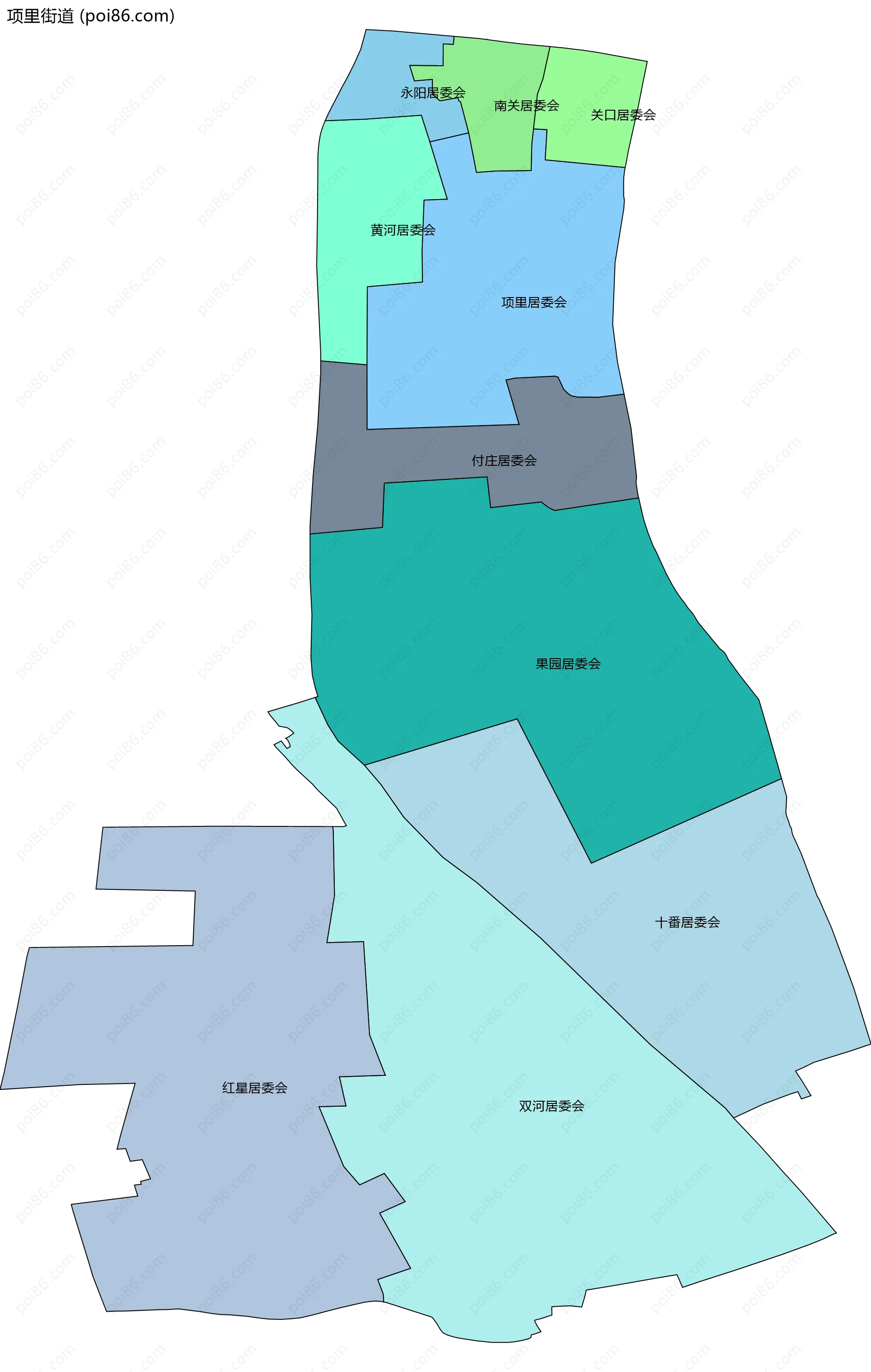 项里街道边界地图(五级行政区划)