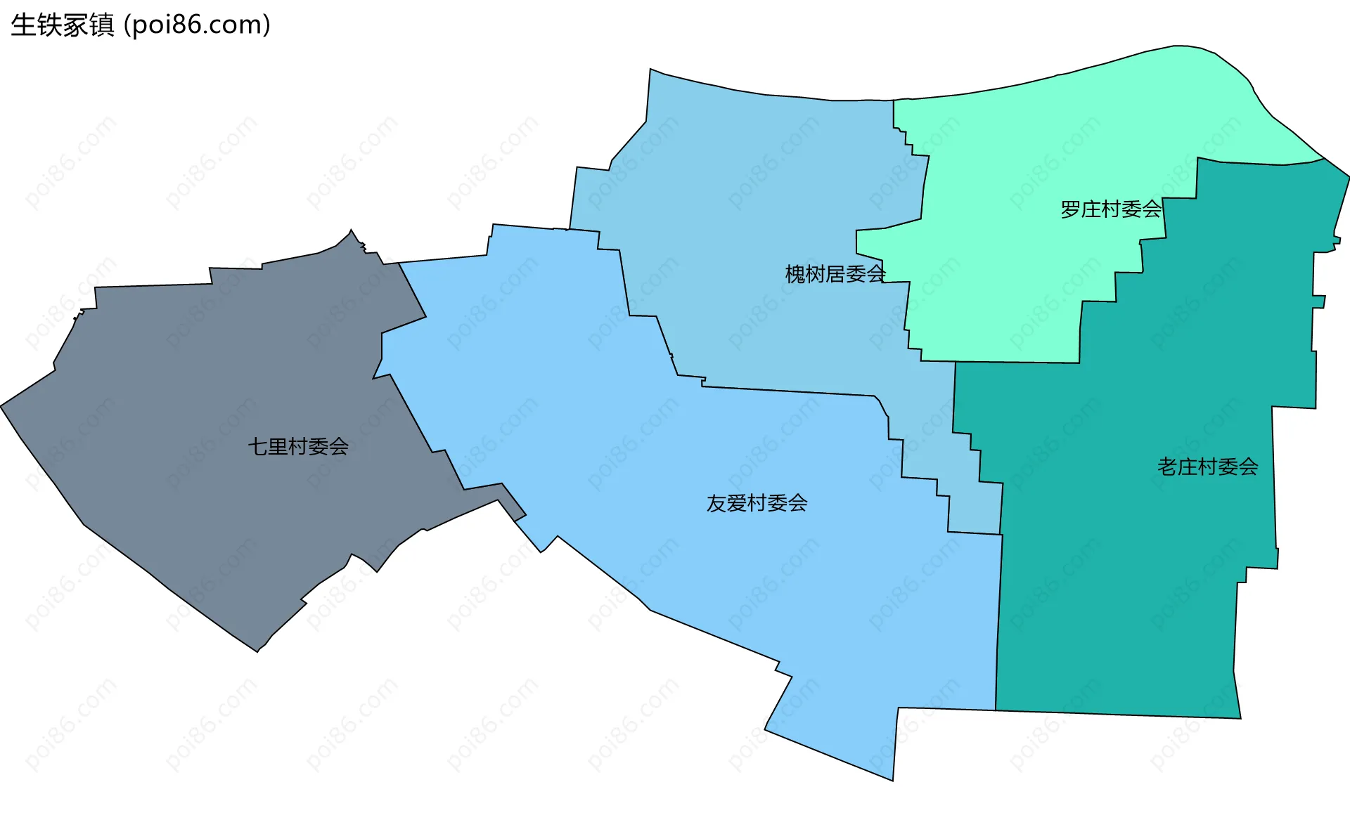 生铁冢镇边界地图(五级行政区划)