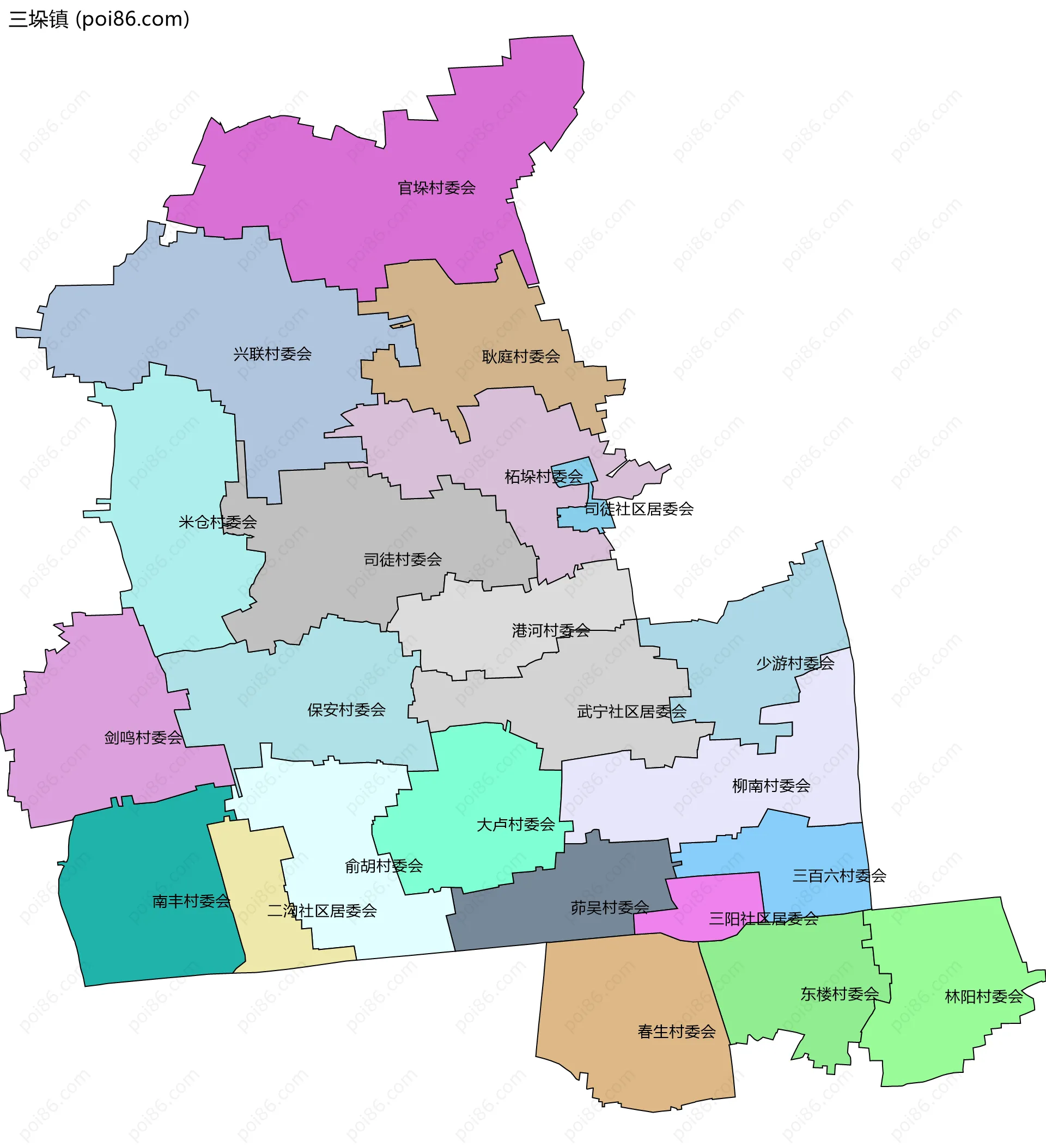 三垛镇边界地图(五级行政区划)