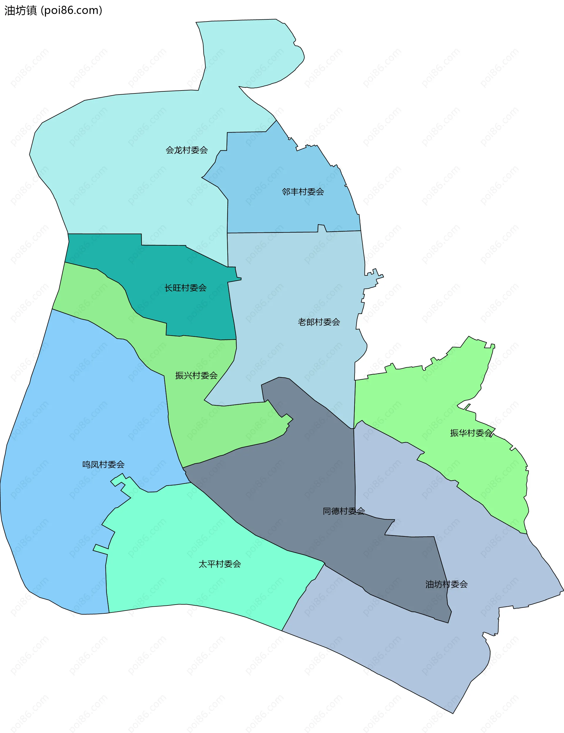 油坊镇边界地图(五级行政区划)
