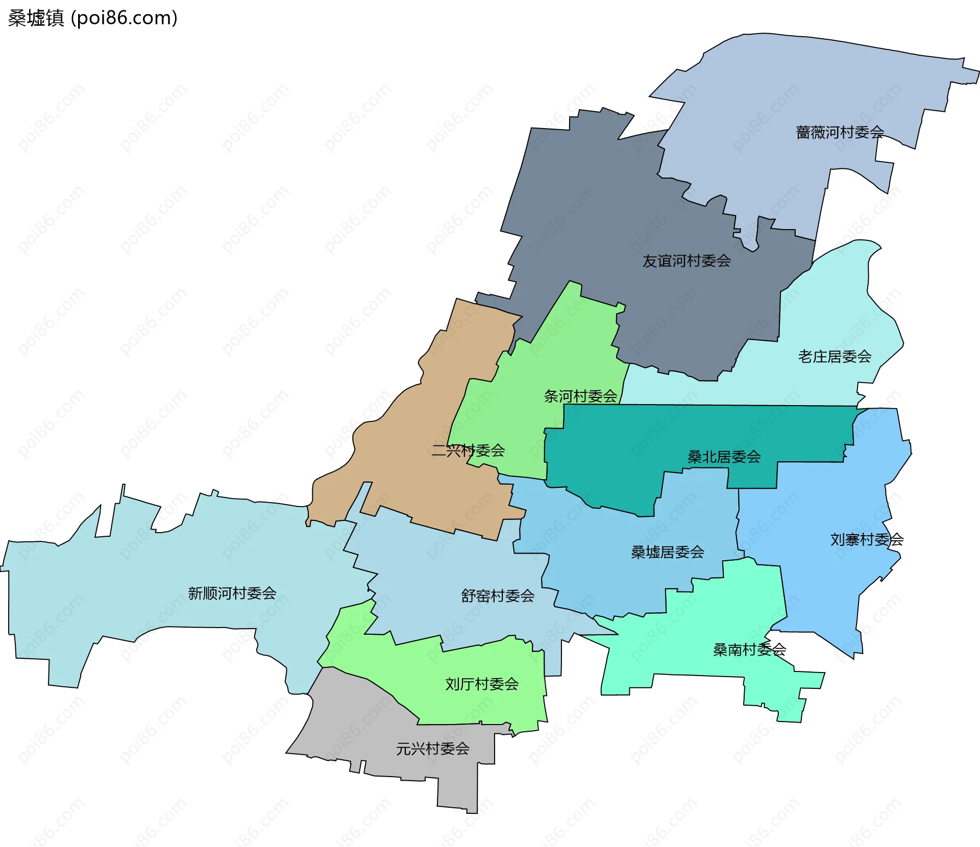 桑墟镇边界地图(五级行政区划)