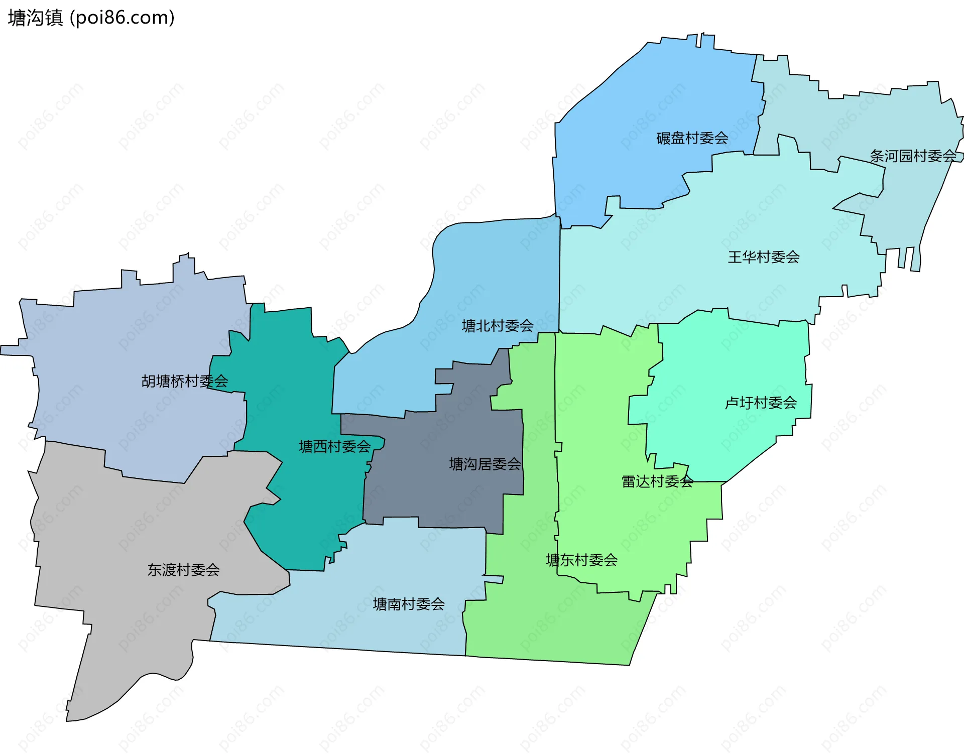 塘沟镇边界地图(五级行政区划)