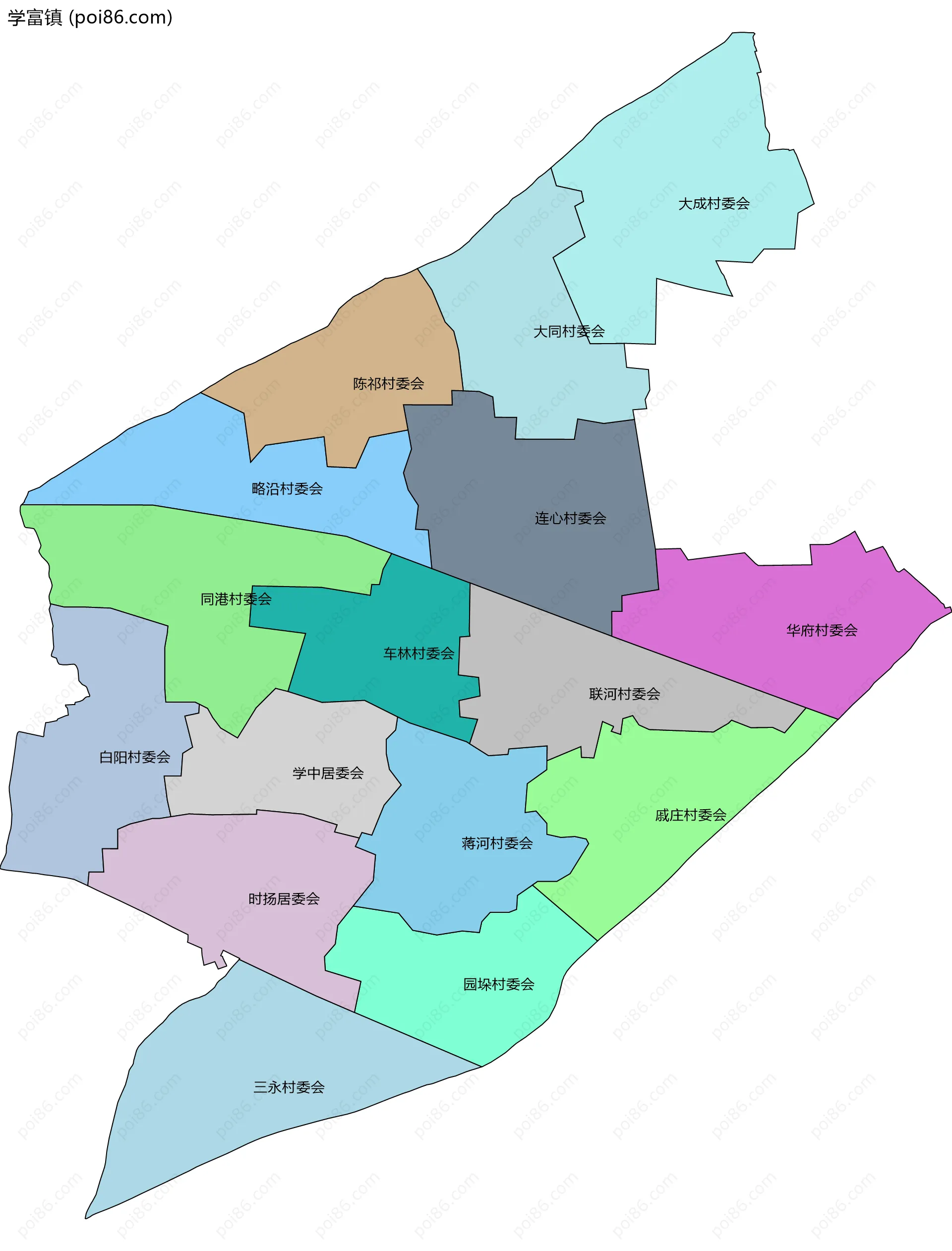 学富镇边界地图(五级行政区划)