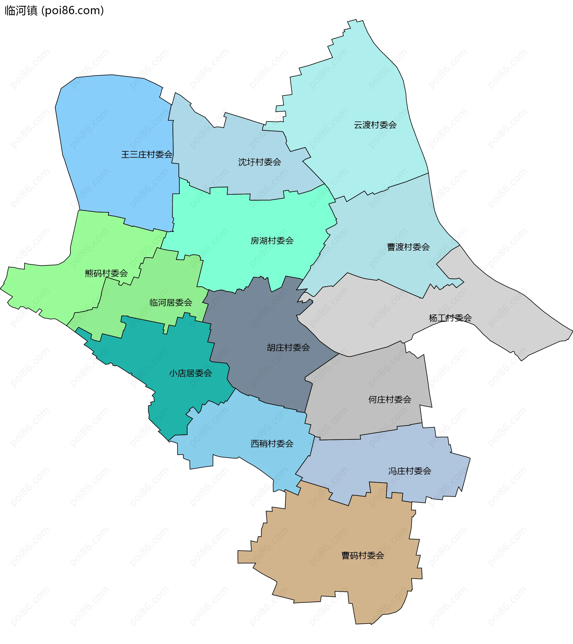 临河镇边界地图(五级行政区划)