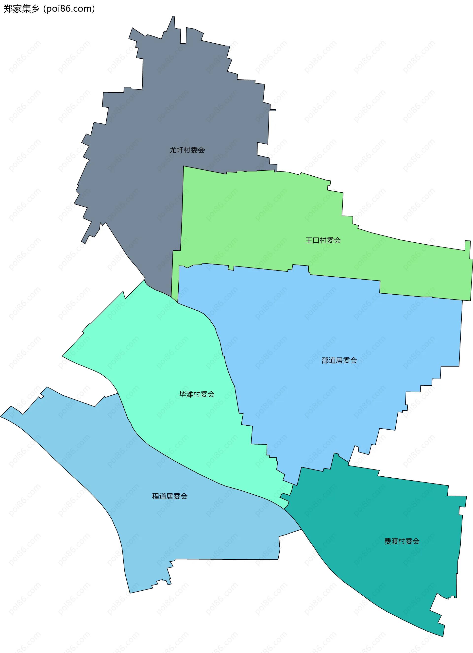郑家集乡边界地图(五级行政区划)
