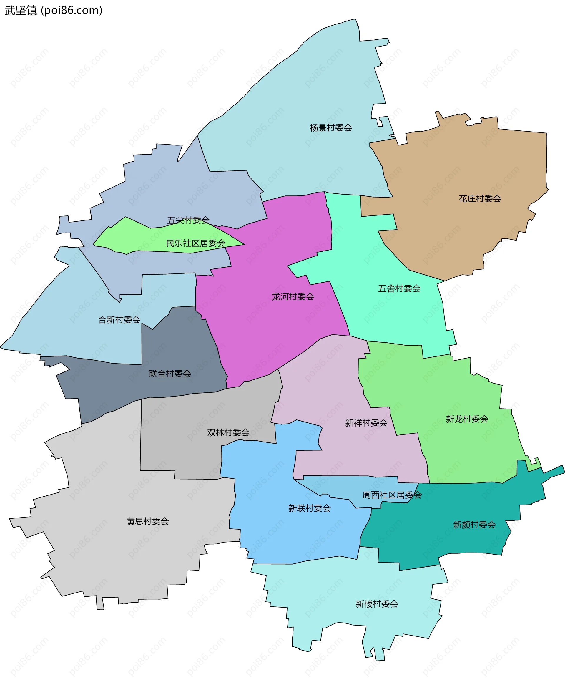 武坚镇边界地图(五级行政区划)