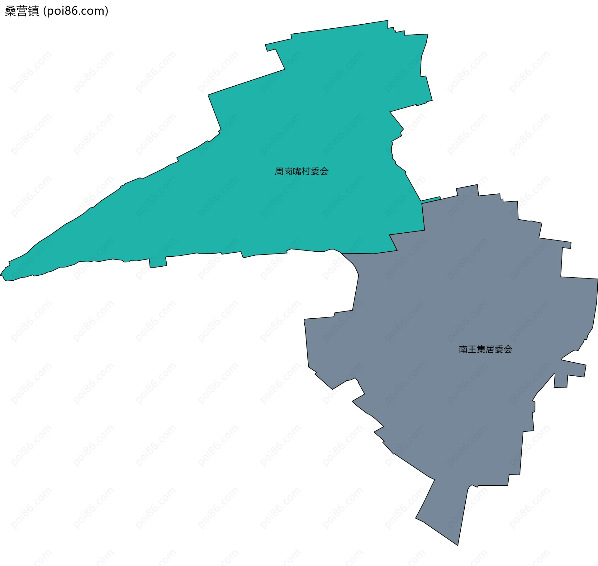 桑营镇边界地图(五级行政区划)