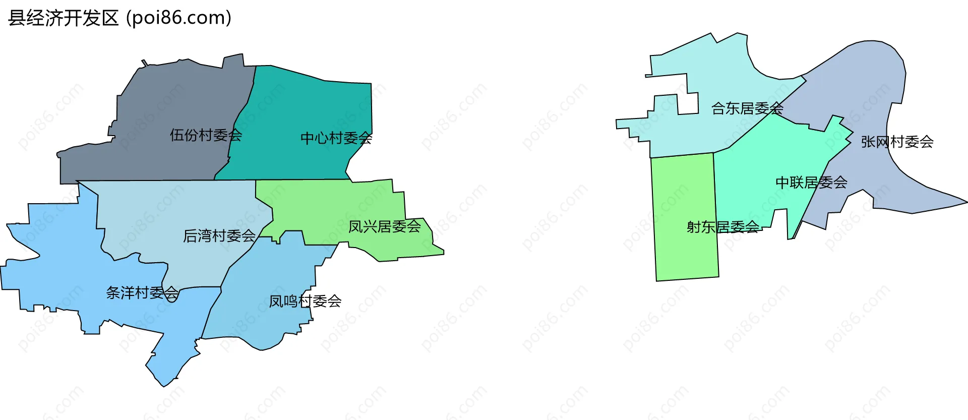 县经济开发区边界地图(五级行政区划)