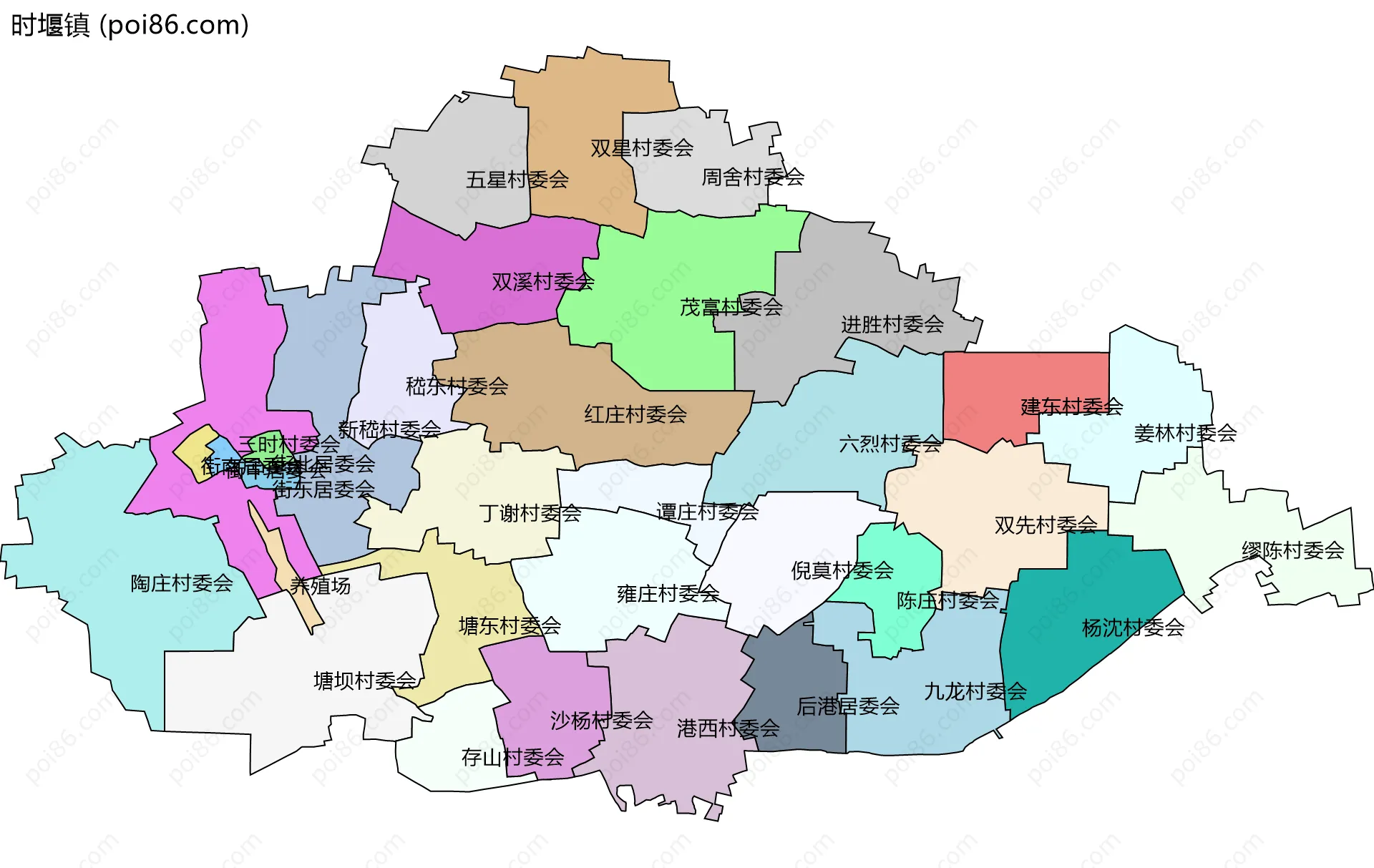 时堰镇边界地图(五级行政区划)