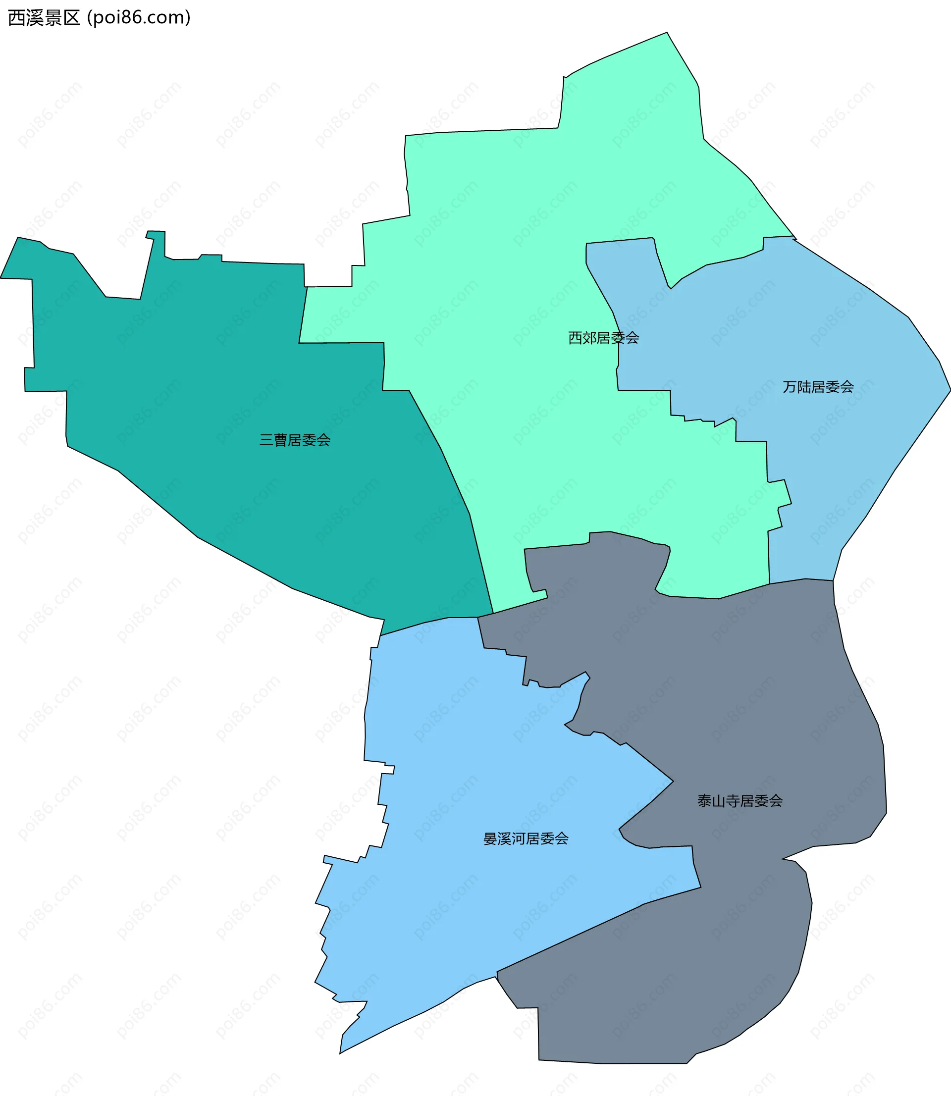 西溪景区边界地图(五级行政区划)