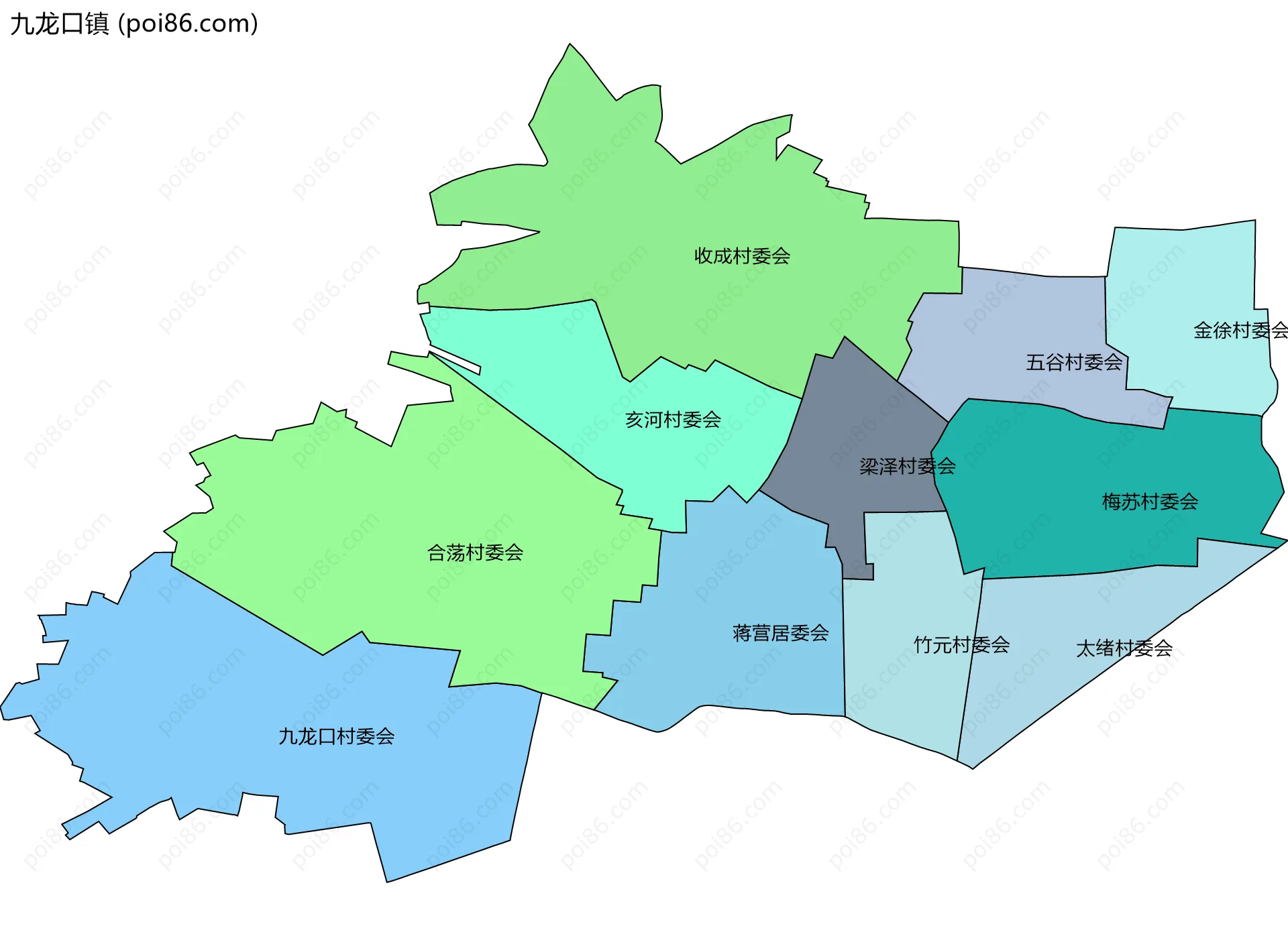 九龙口镇边界地图(五级行政区划)