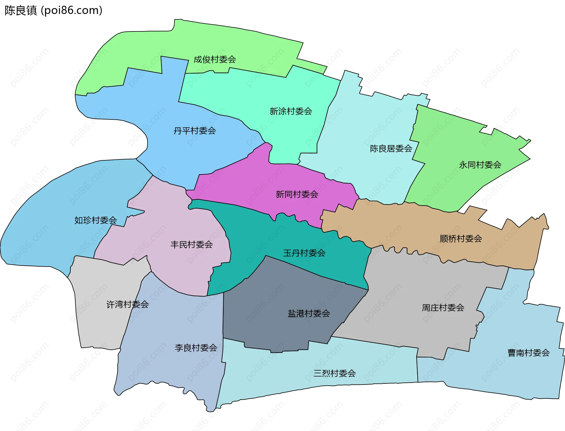 陈良镇边界地图(五级行政区划)