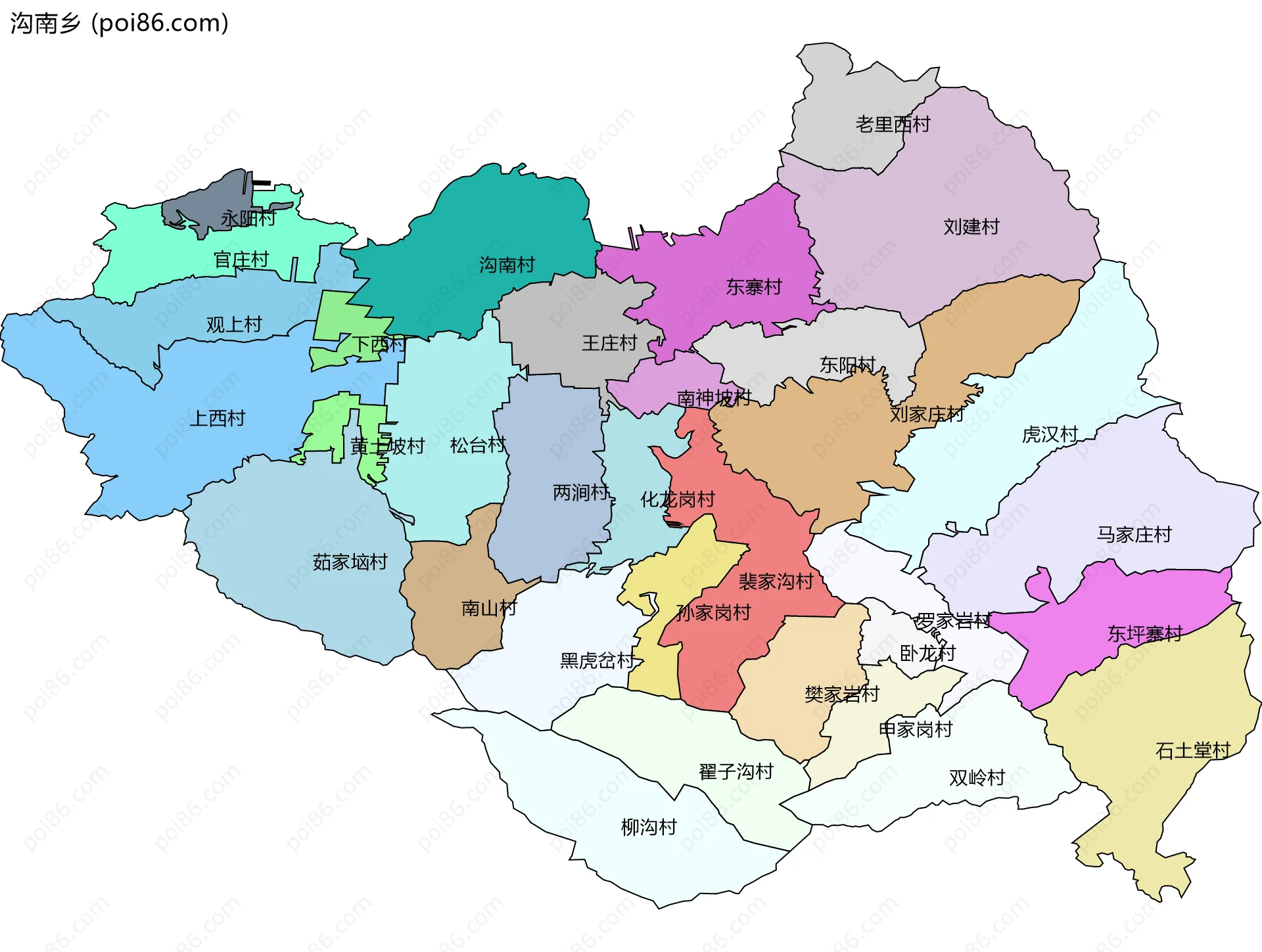 沟南乡边界地图(五级行政区划)