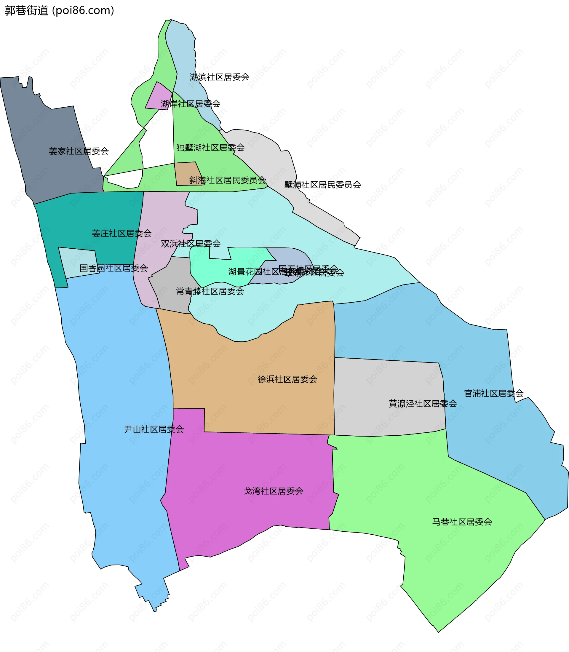 郭巷街道边界地图(五级行政区划)