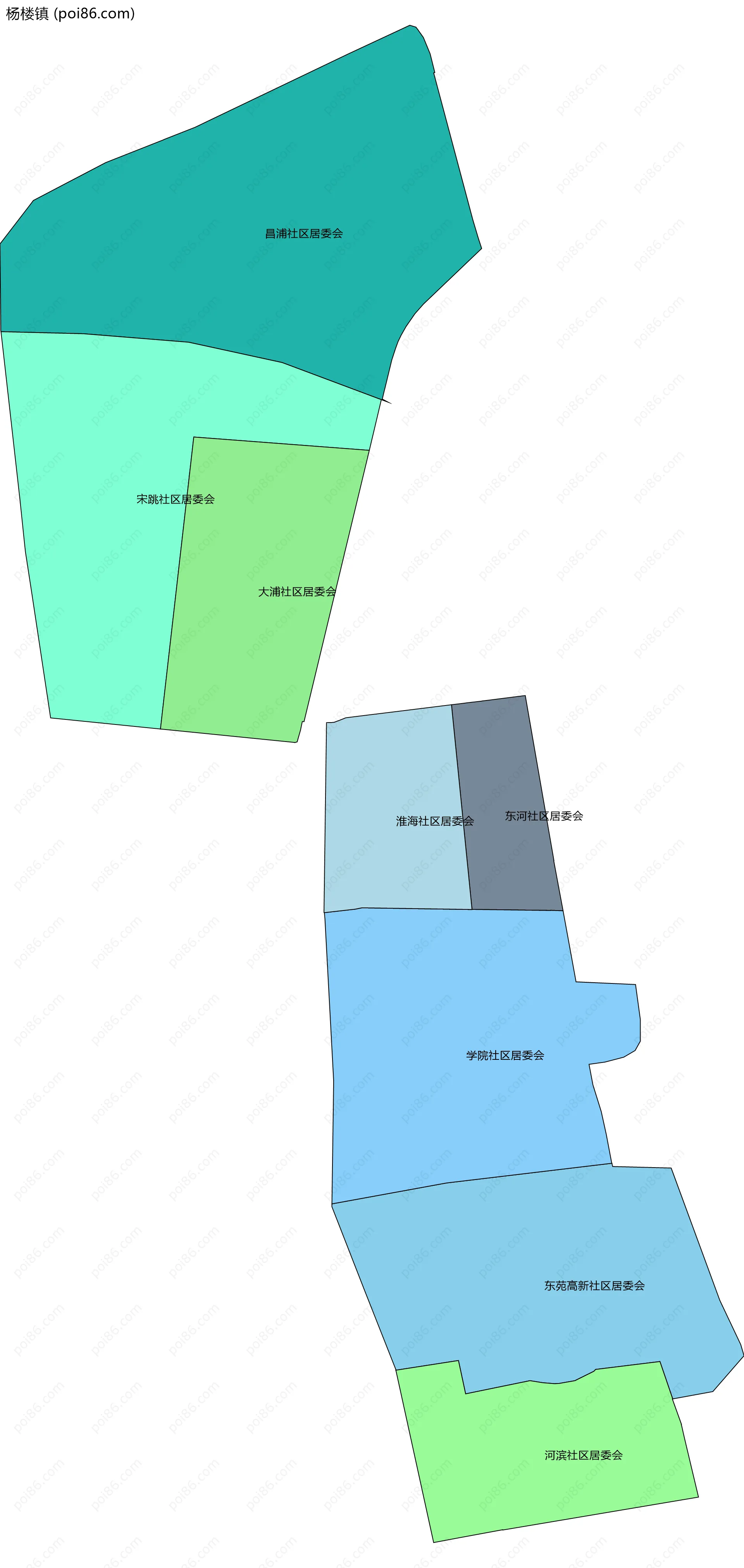 杨楼镇边界地图(五级行政区划)