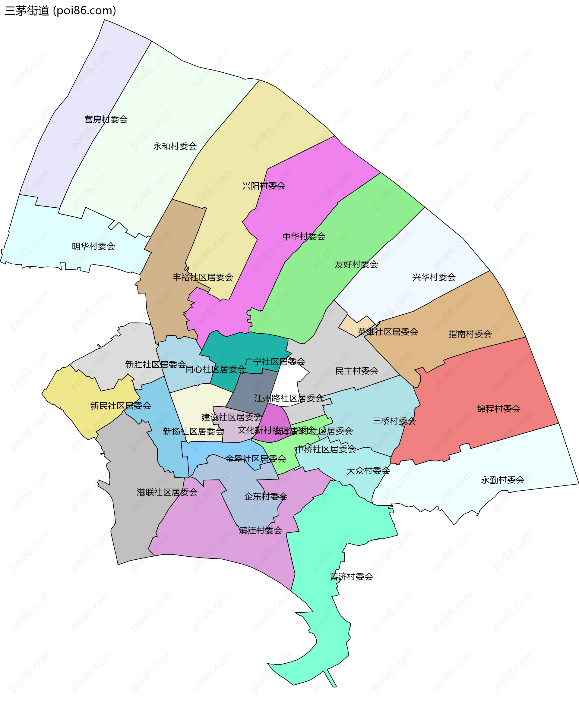 三茅街道边界地图(五级行政区划)