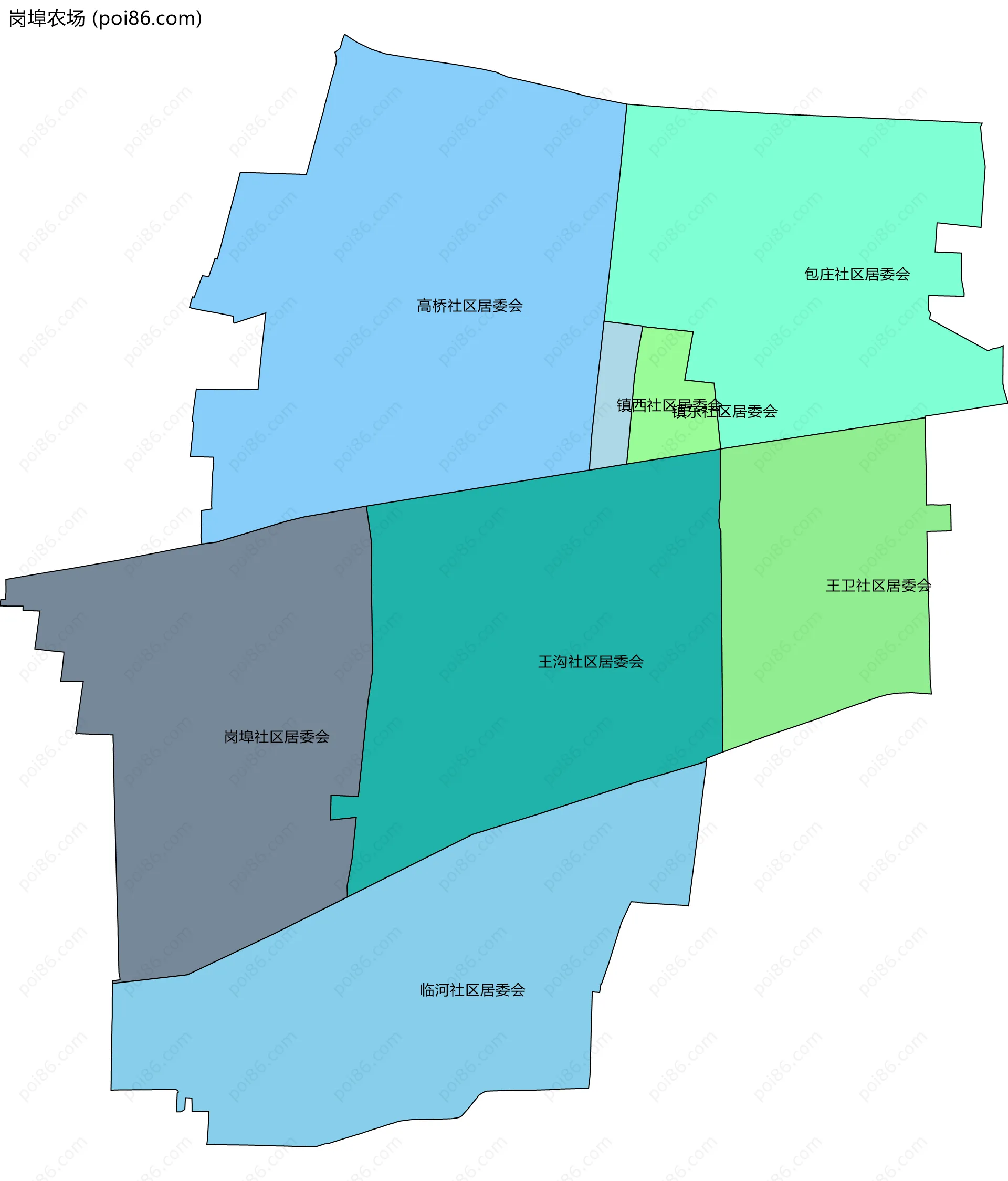 岗埠农场边界地图(五级行政区划)