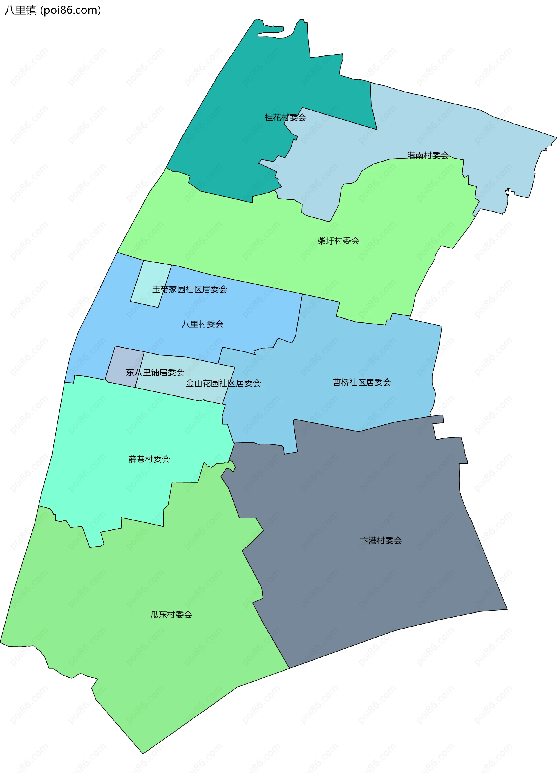 八里镇边界地图(五级行政区划)
