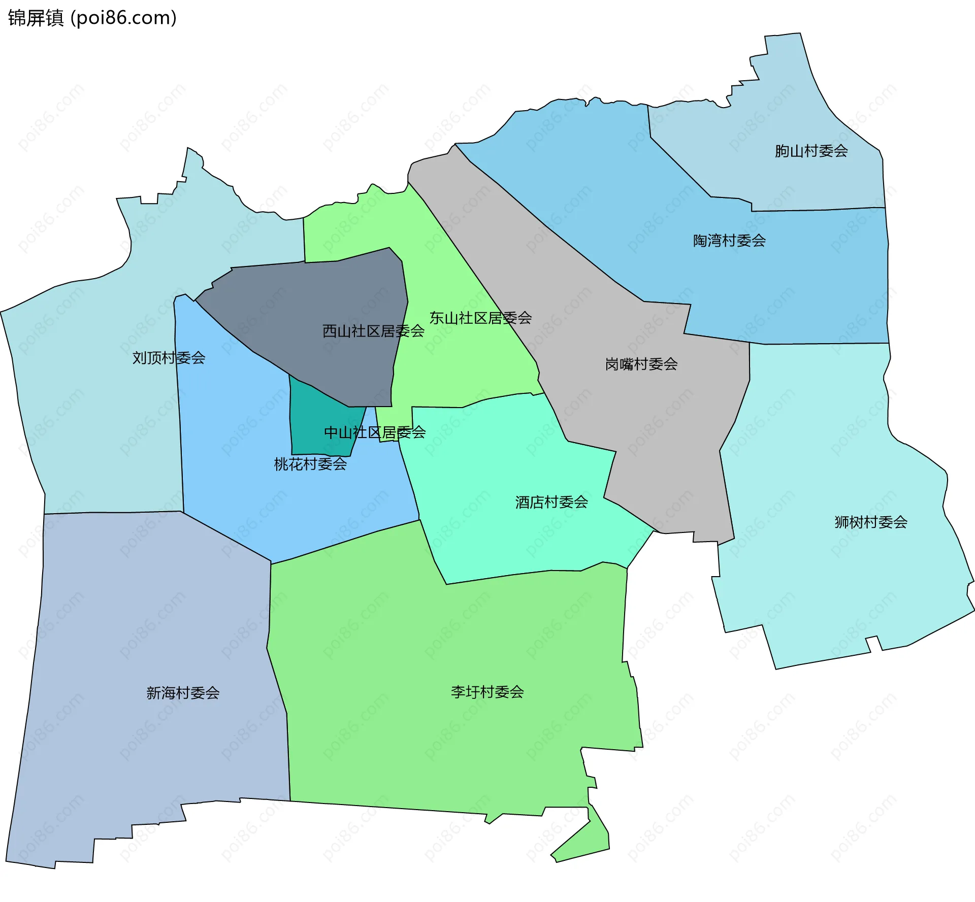 锦屏镇边界地图(五级行政区划)