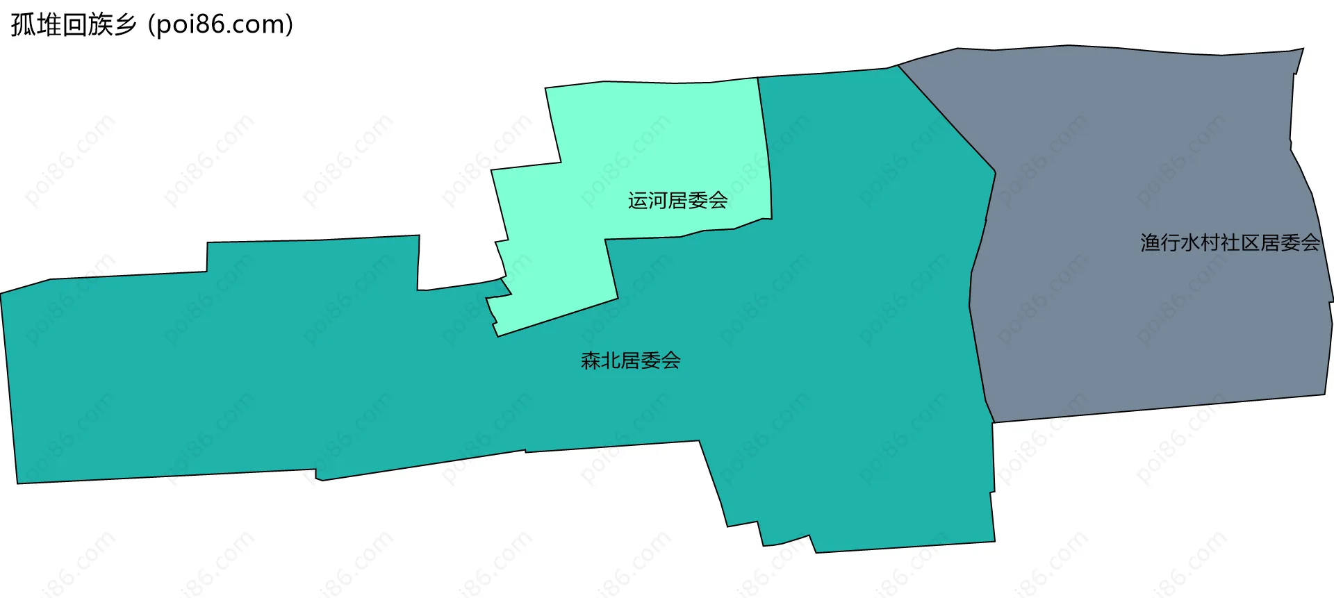 孤堆回族乡边界地图(五级行政区划)