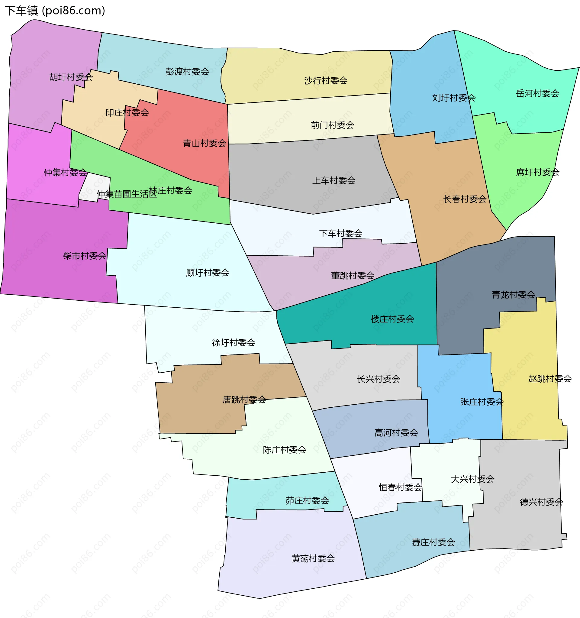 下车镇边界地图(五级行政区划)