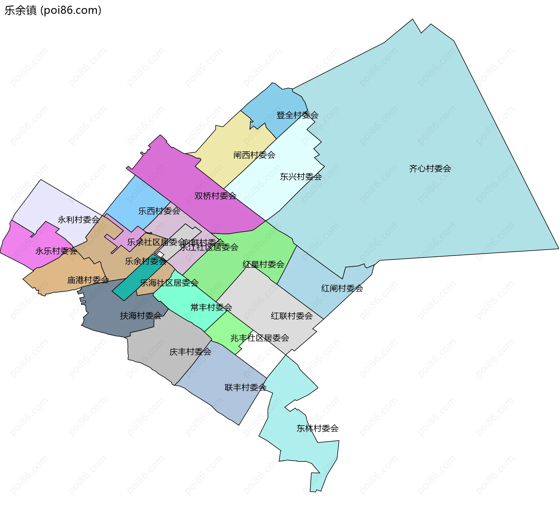 乐余镇边界地图(五级行政区划)