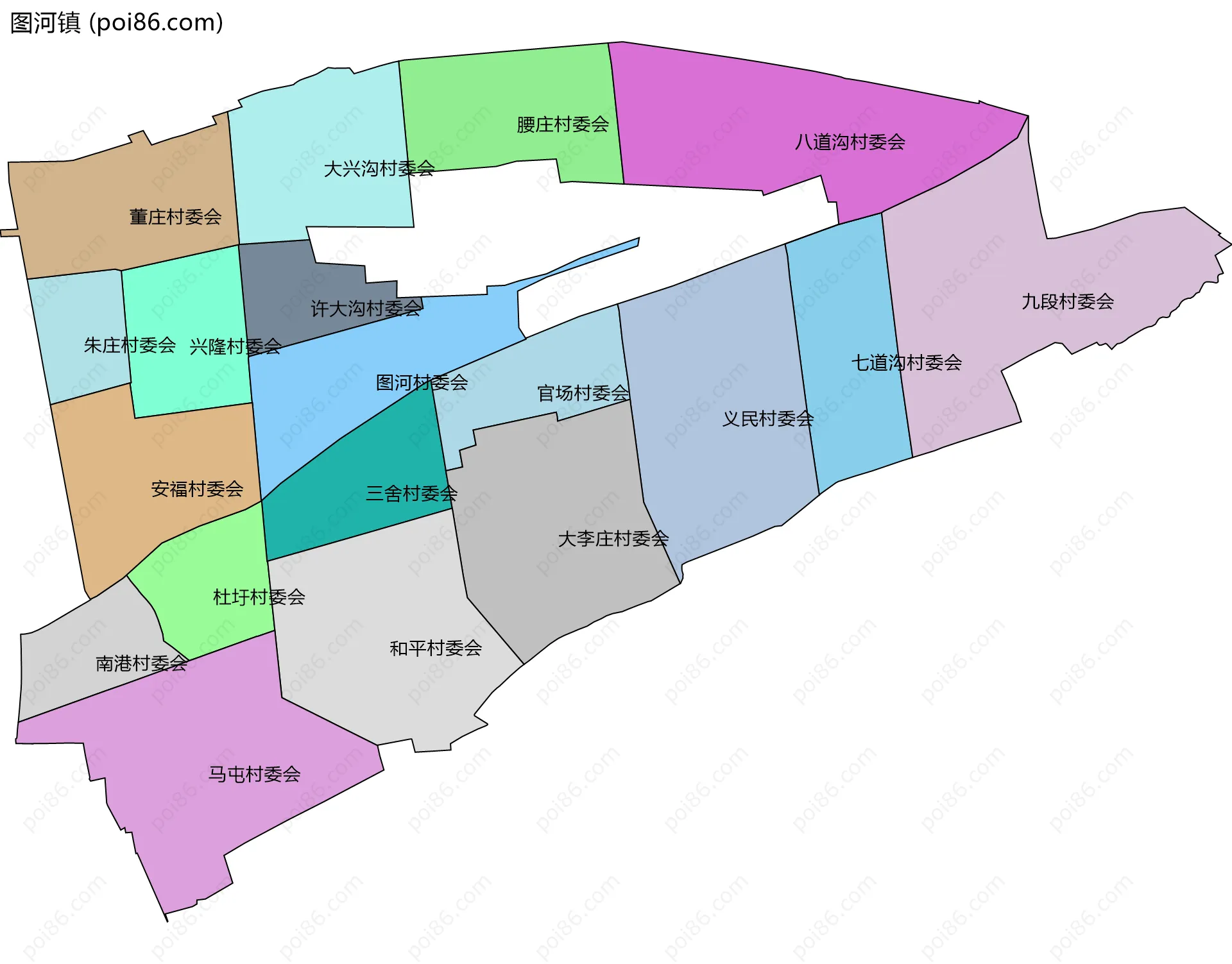 图河镇边界地图(五级行政区划)