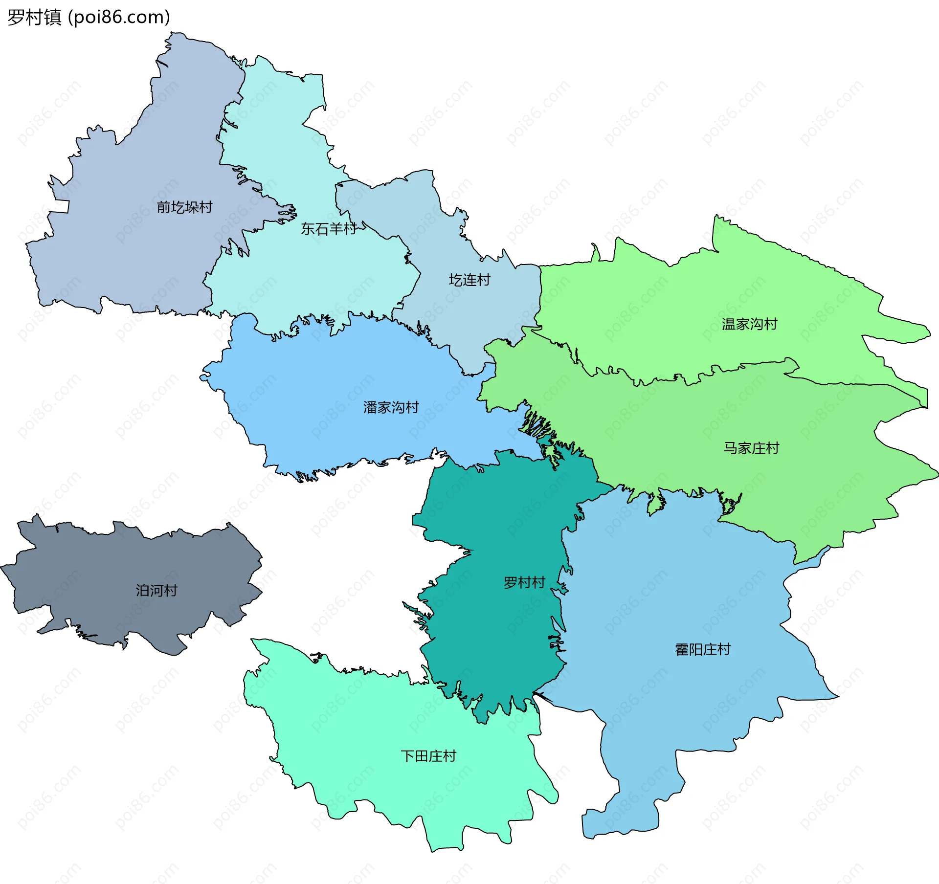 罗村镇边界地图(五级行政区划)