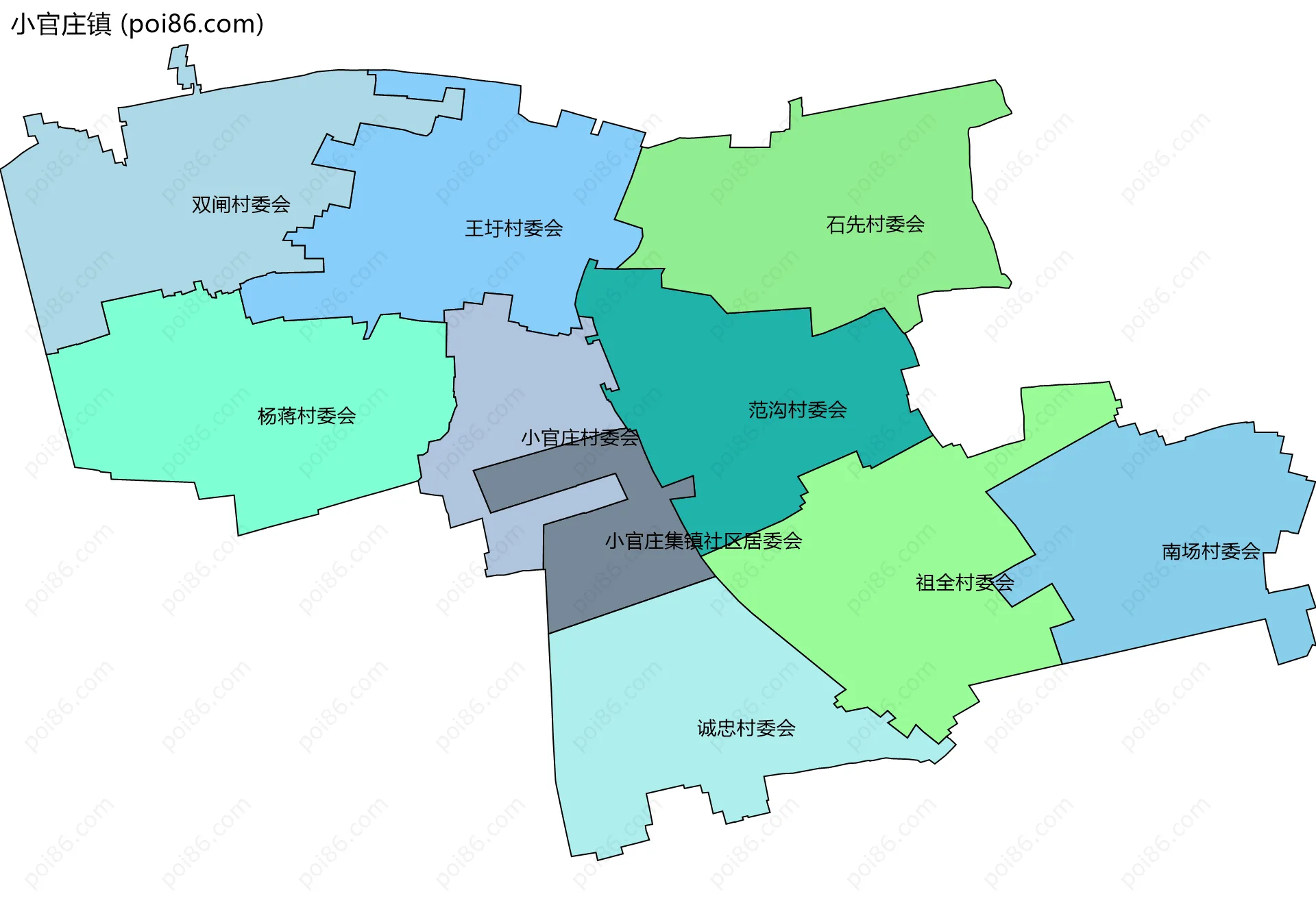 小官庄镇边界地图(五级行政区划)