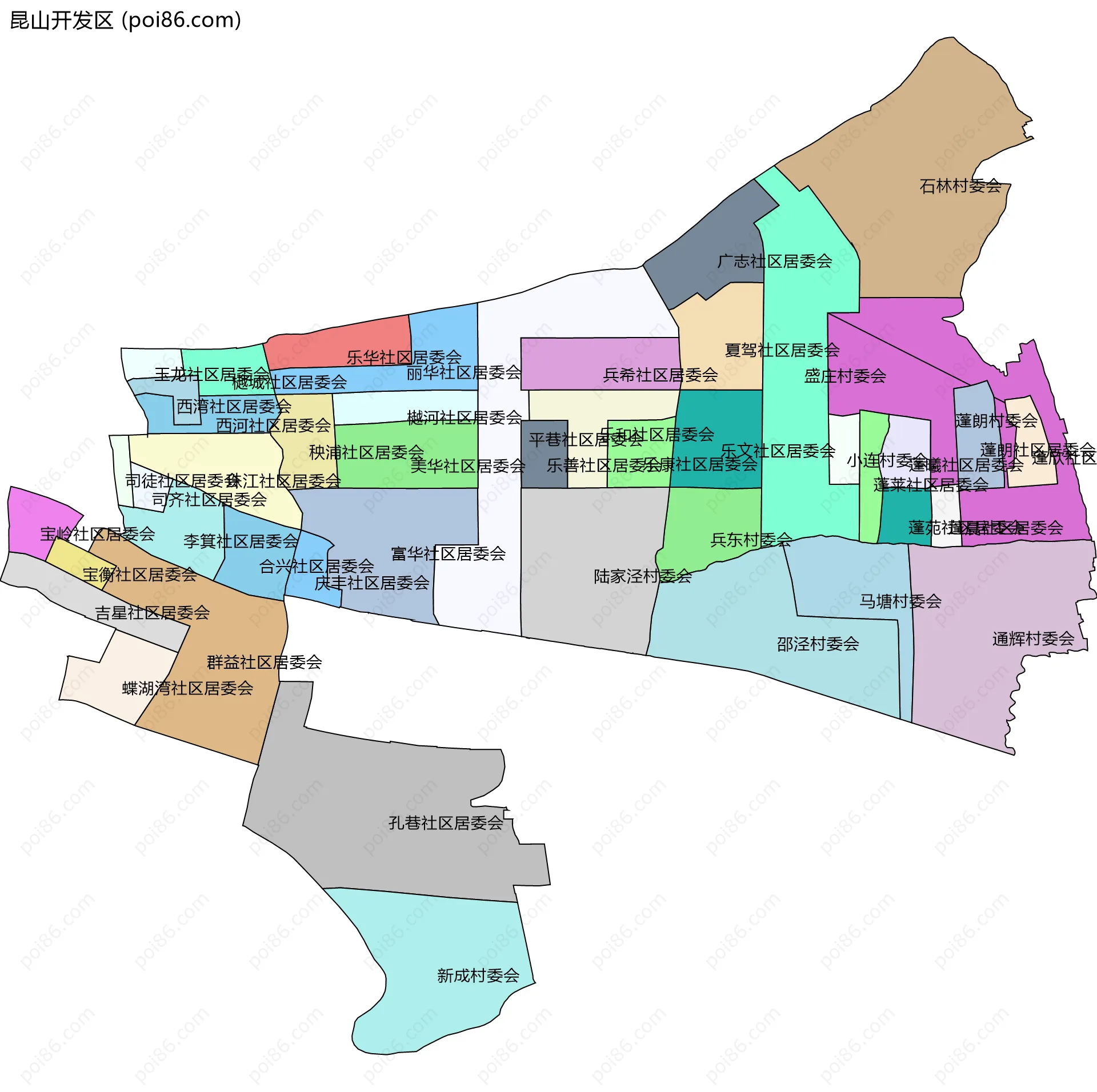 昆山开发区边界地图(五级行政区划)