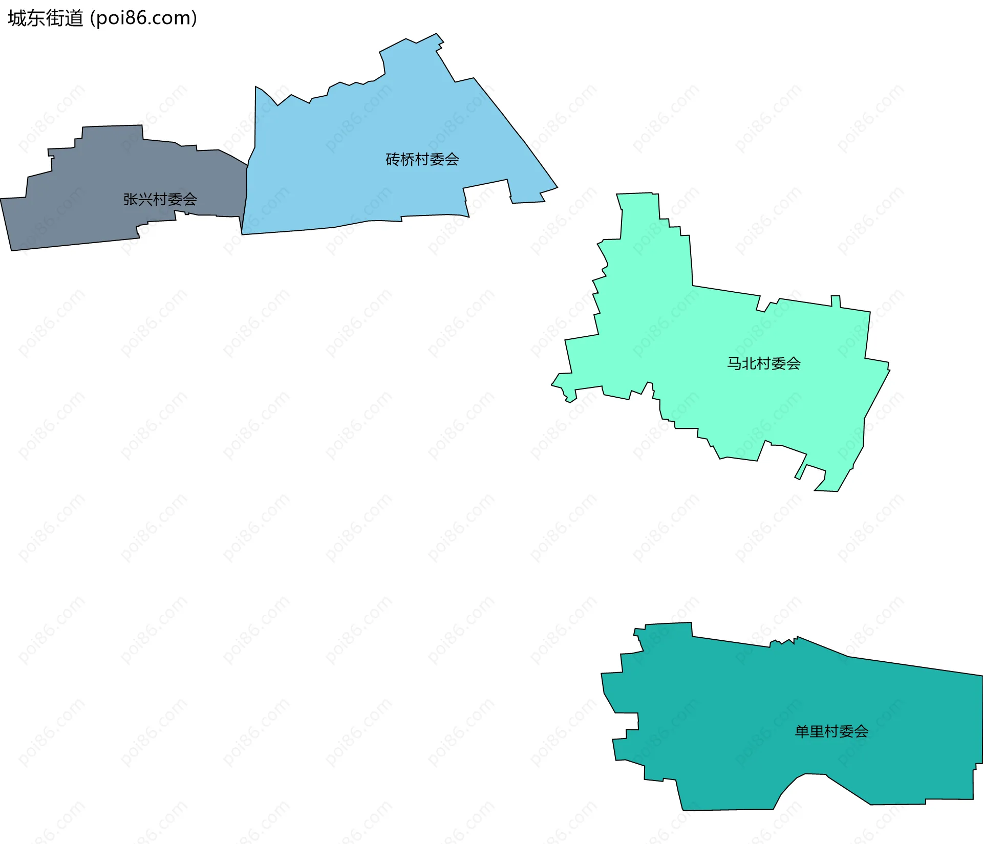 城东街道边界地图(五级行政区划)