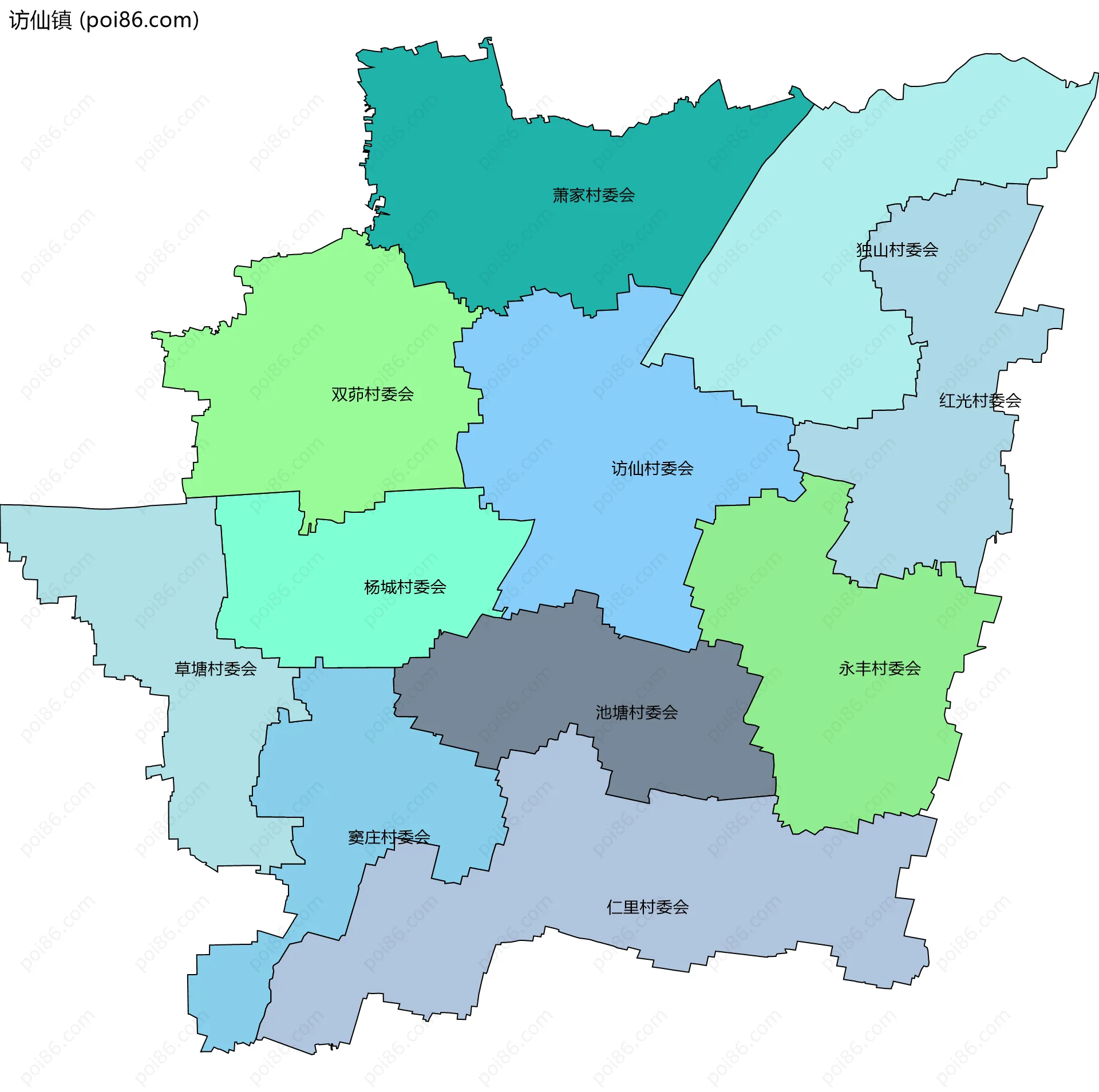 访仙镇边界地图(五级行政区划)