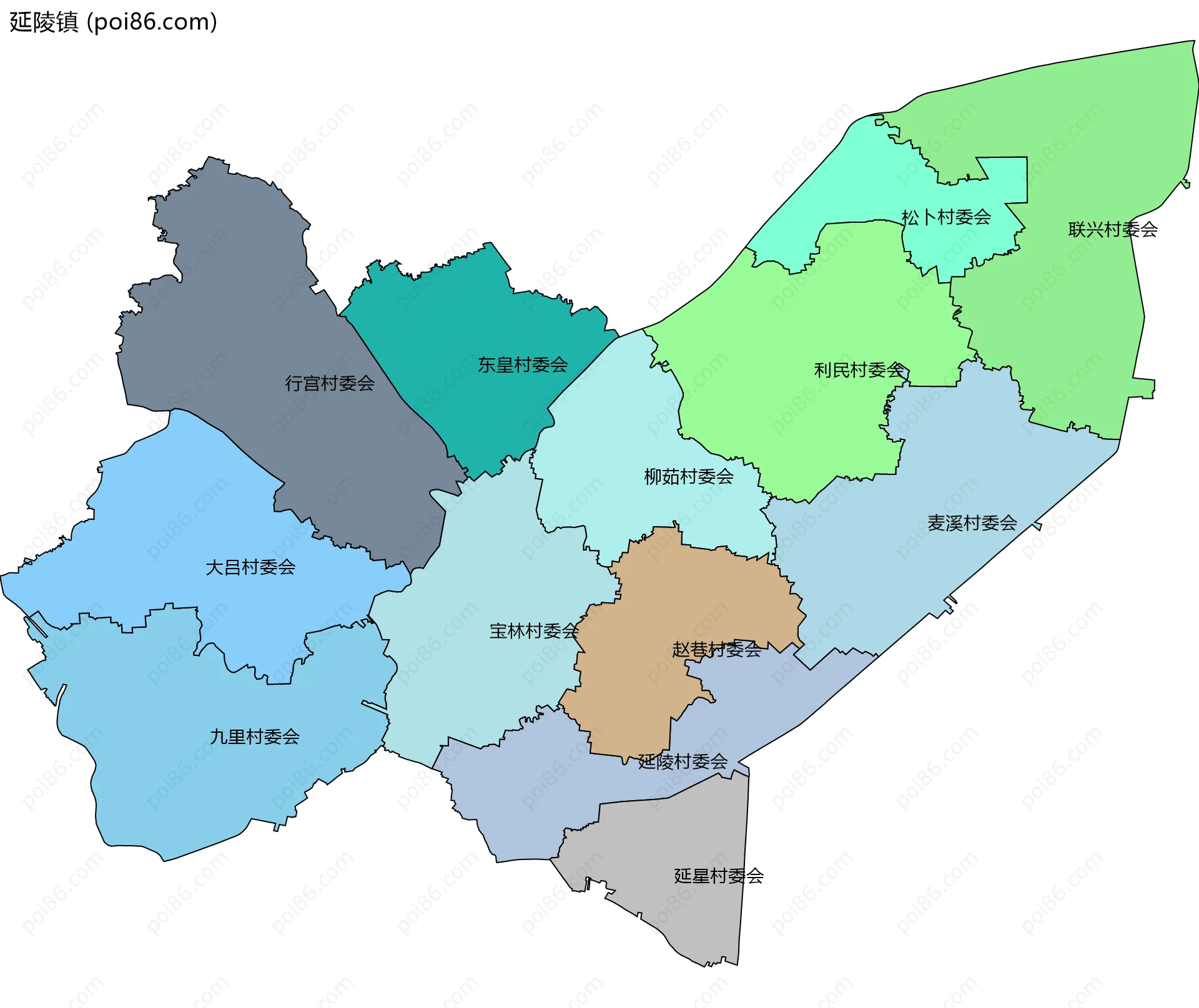 延陵镇边界地图(五级行政区划)