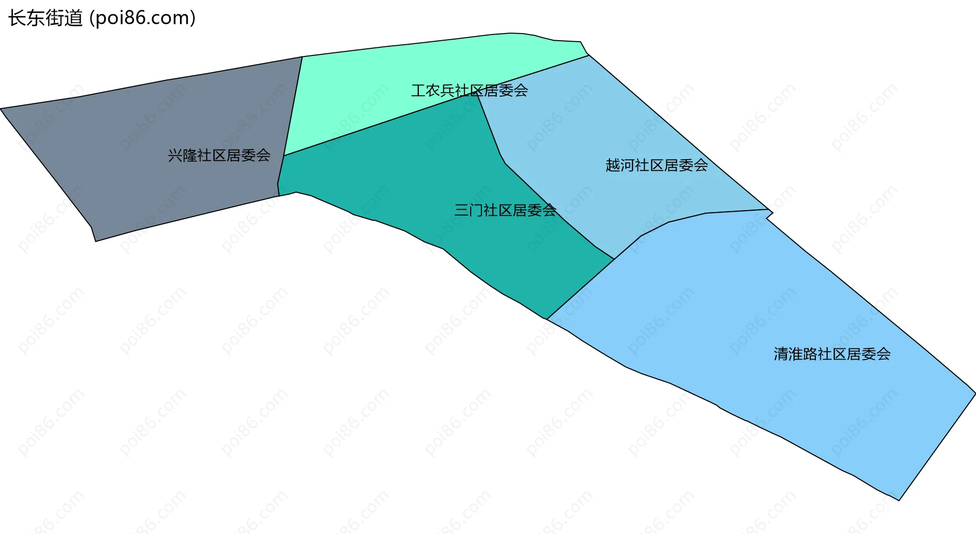 长东街道边界地图(五级行政区划)