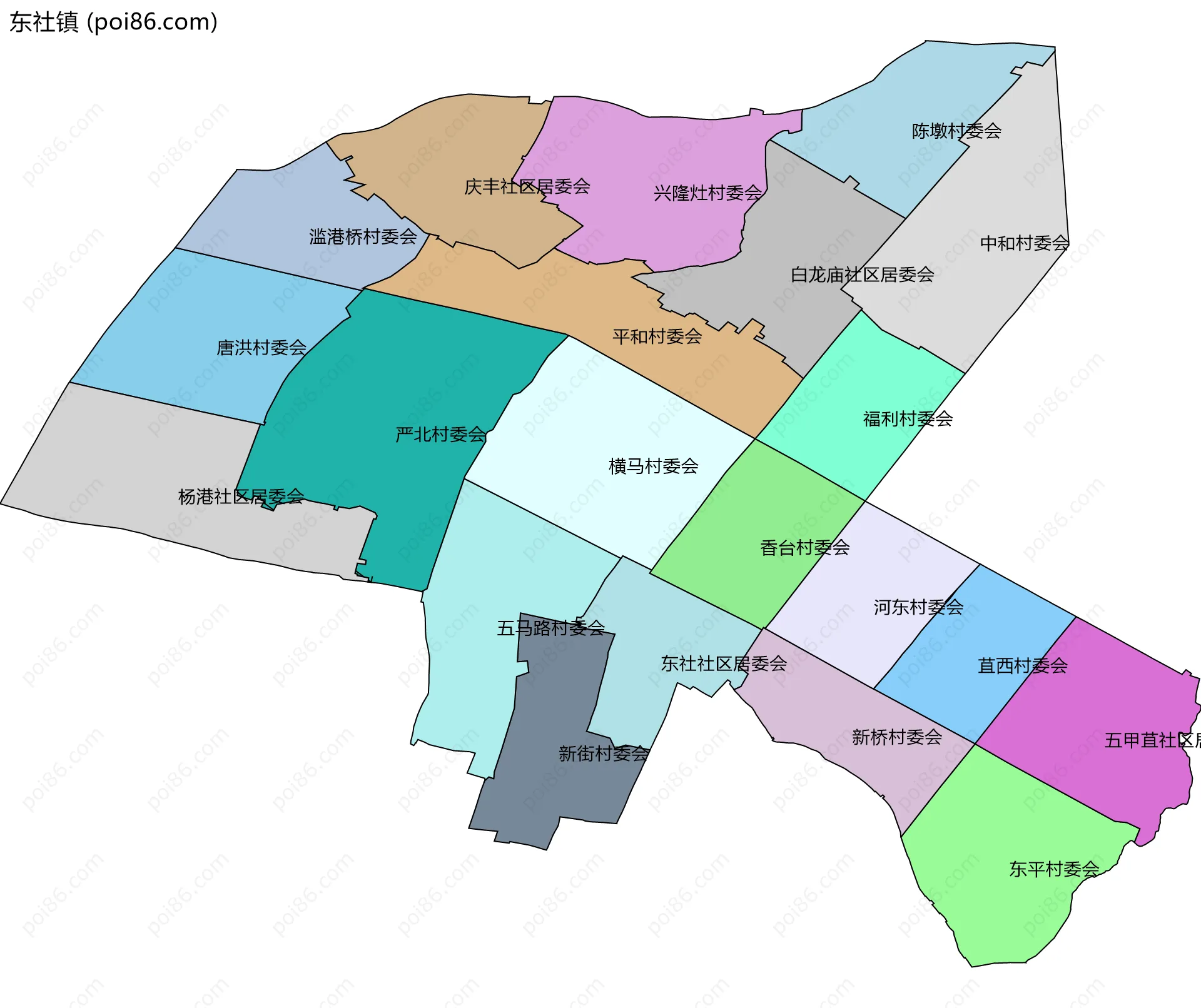 东社镇边界地图(五级行政区划)