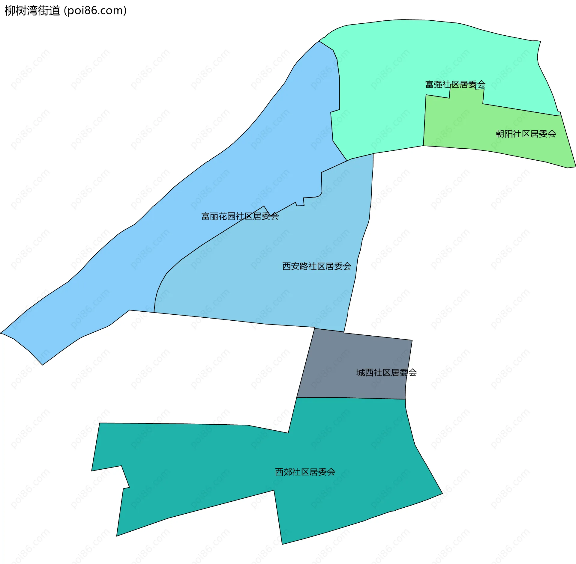 柳树湾街道边界地图(五级行政区划)