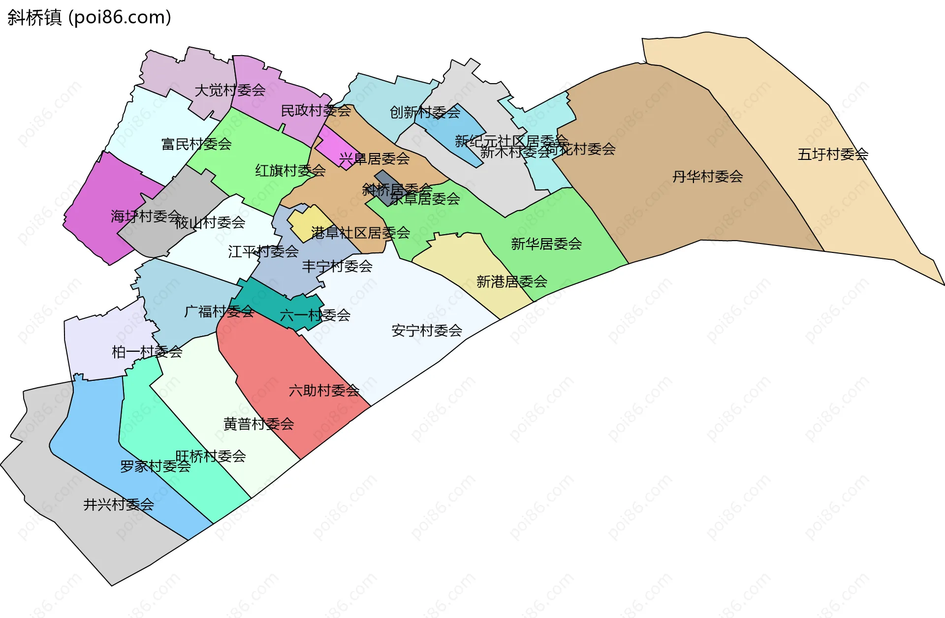 斜桥镇边界地图(五级行政区划)