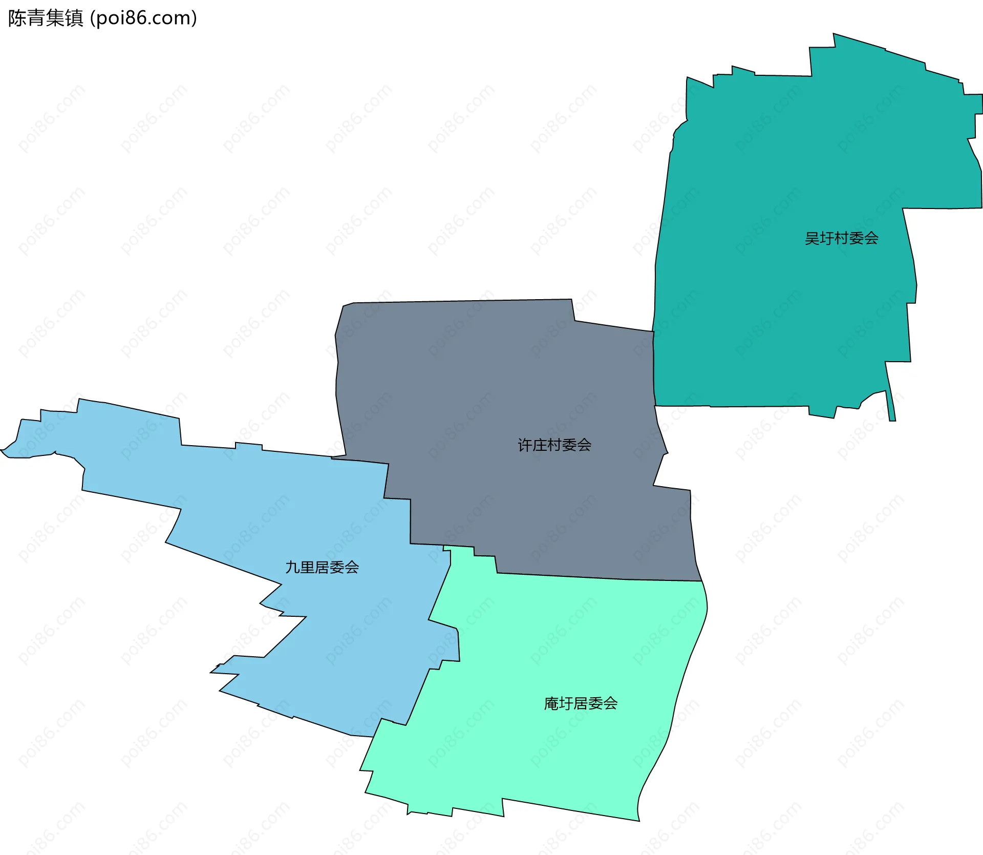陈青集镇边界地图(五级行政区划)