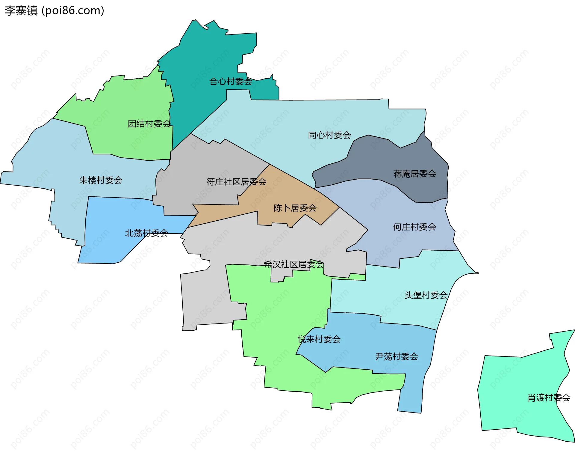 李寨镇边界地图(五级行政区划)