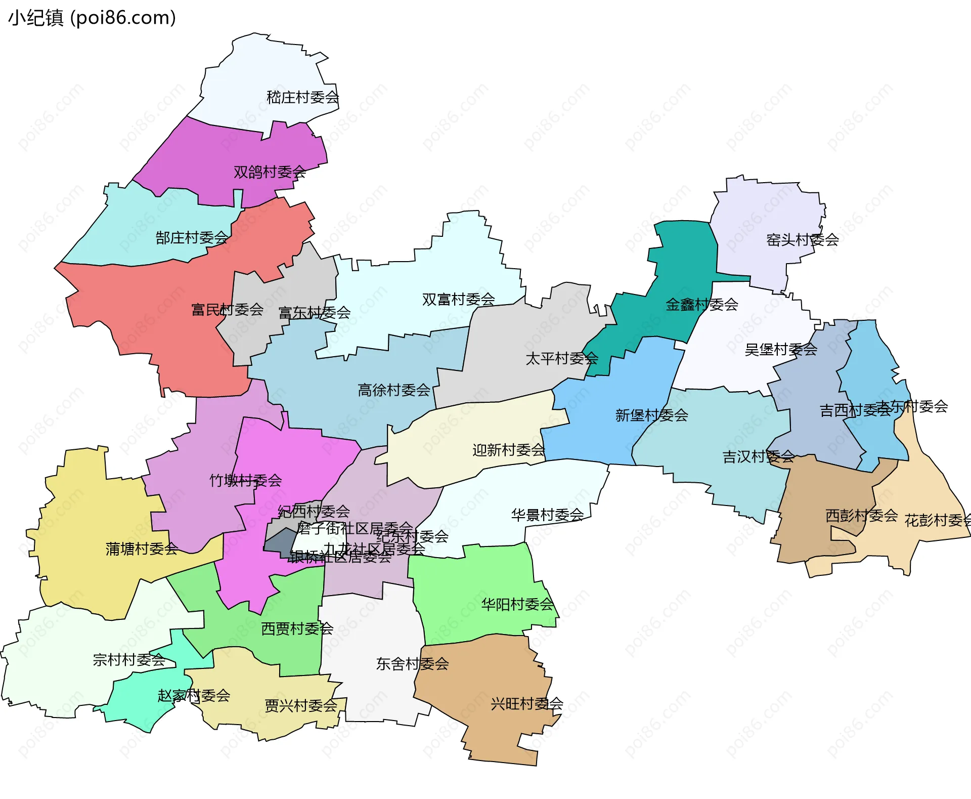 小纪镇边界地图(五级行政区划)