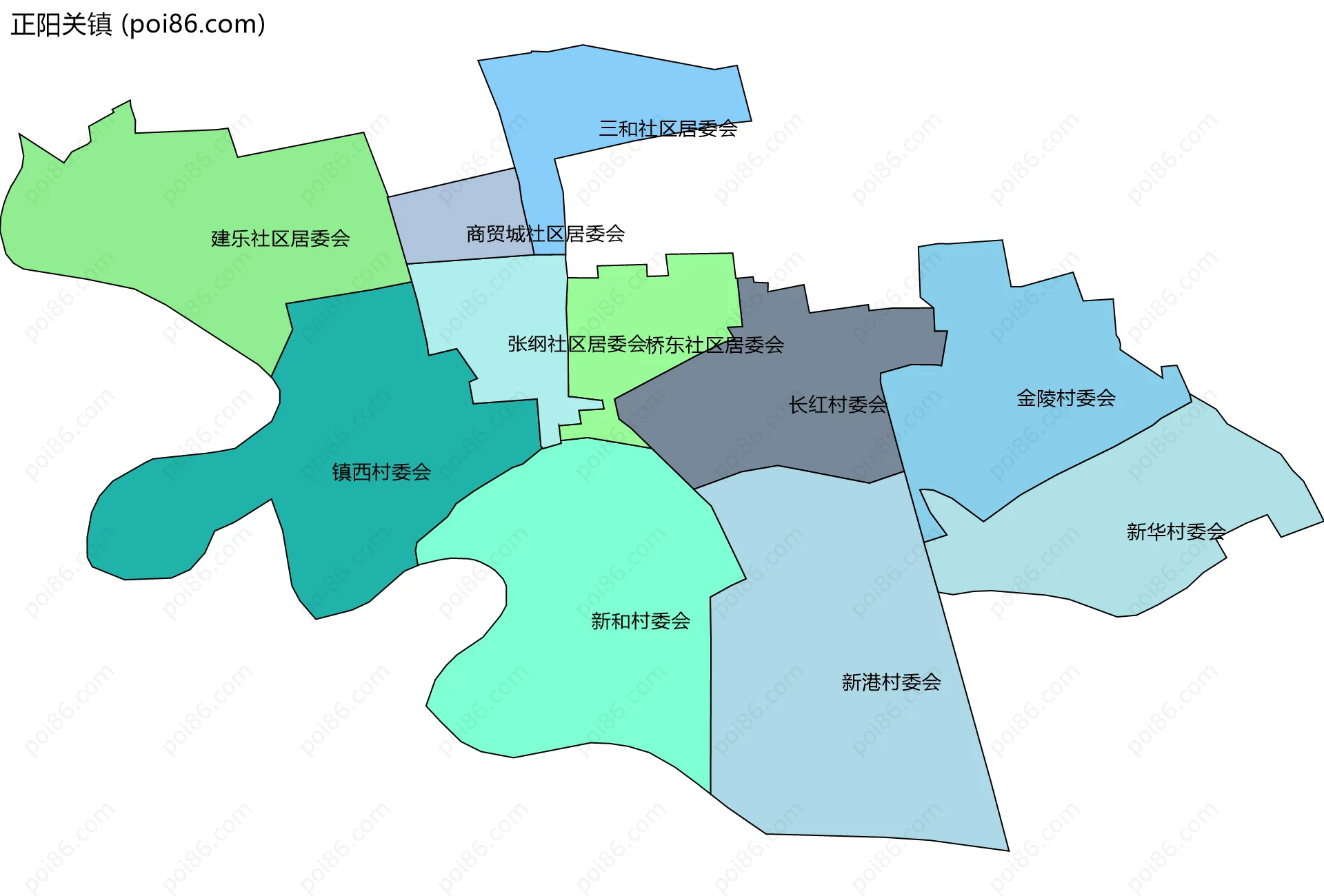 正阳关镇边界地图(五级行政区划)