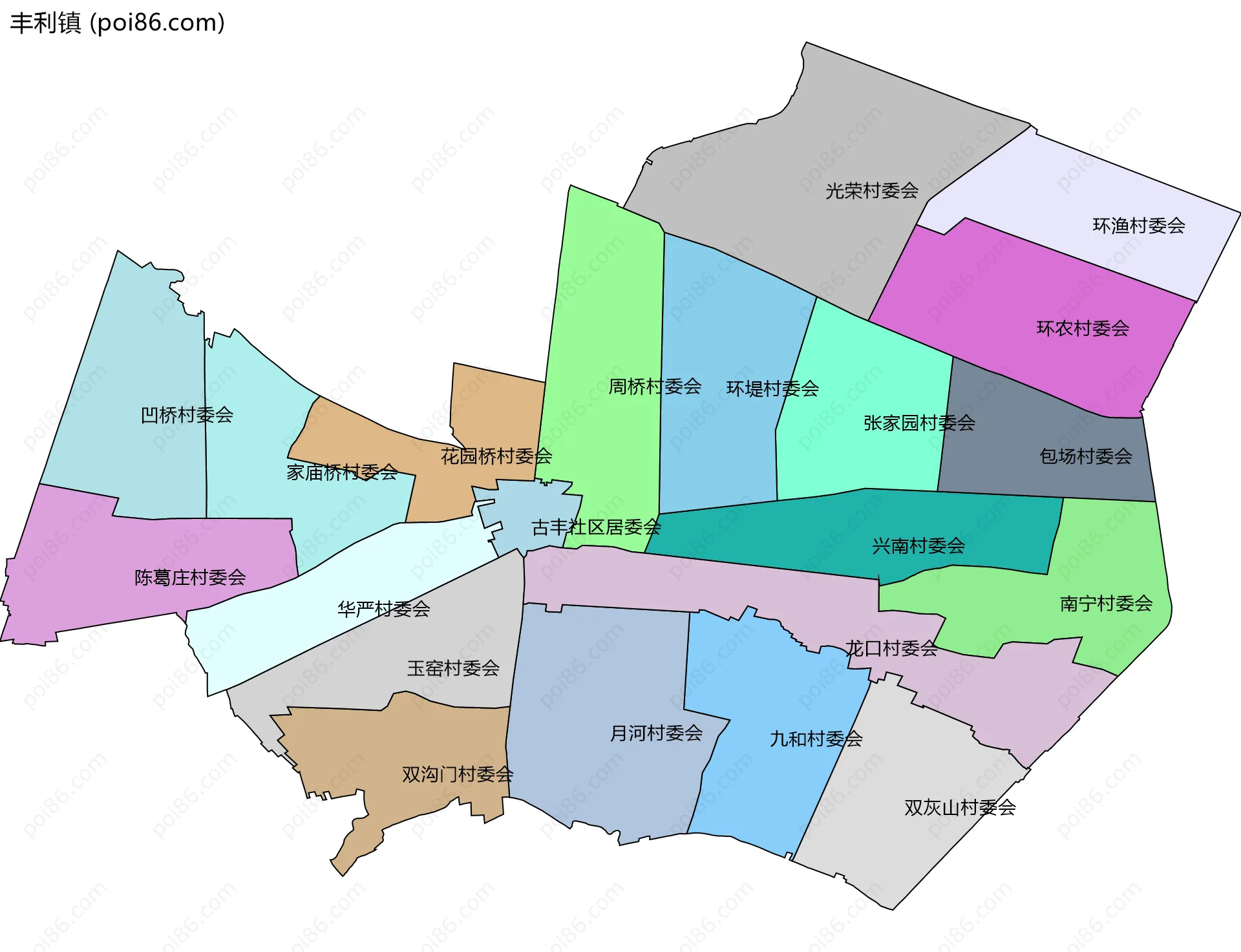 丰利镇边界地图(五级行政区划)