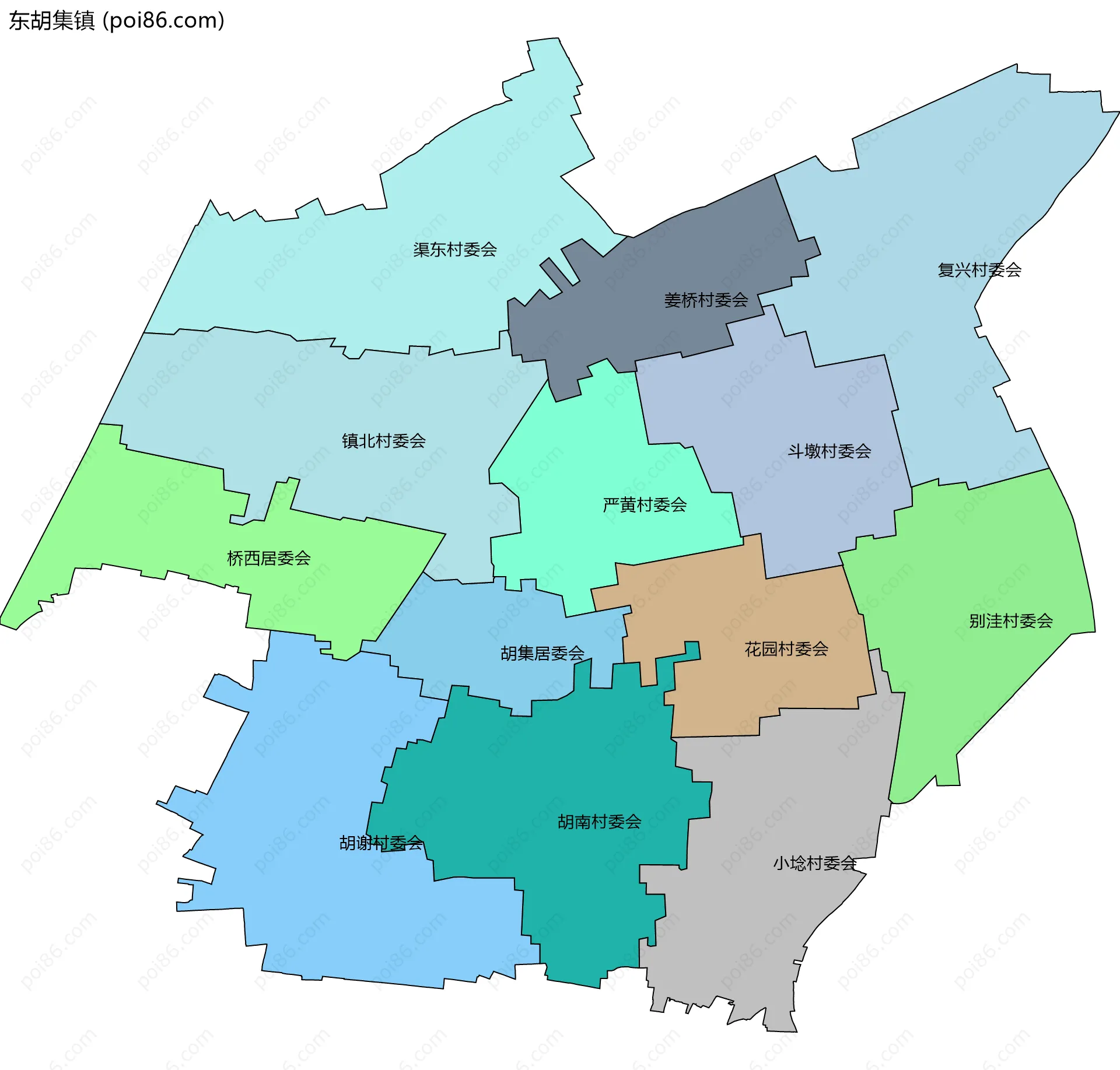 东胡集镇边界地图(五级行政区划)