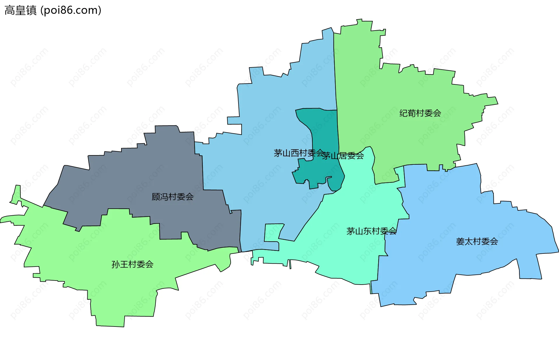 高皇镇边界地图(五级行政区划)