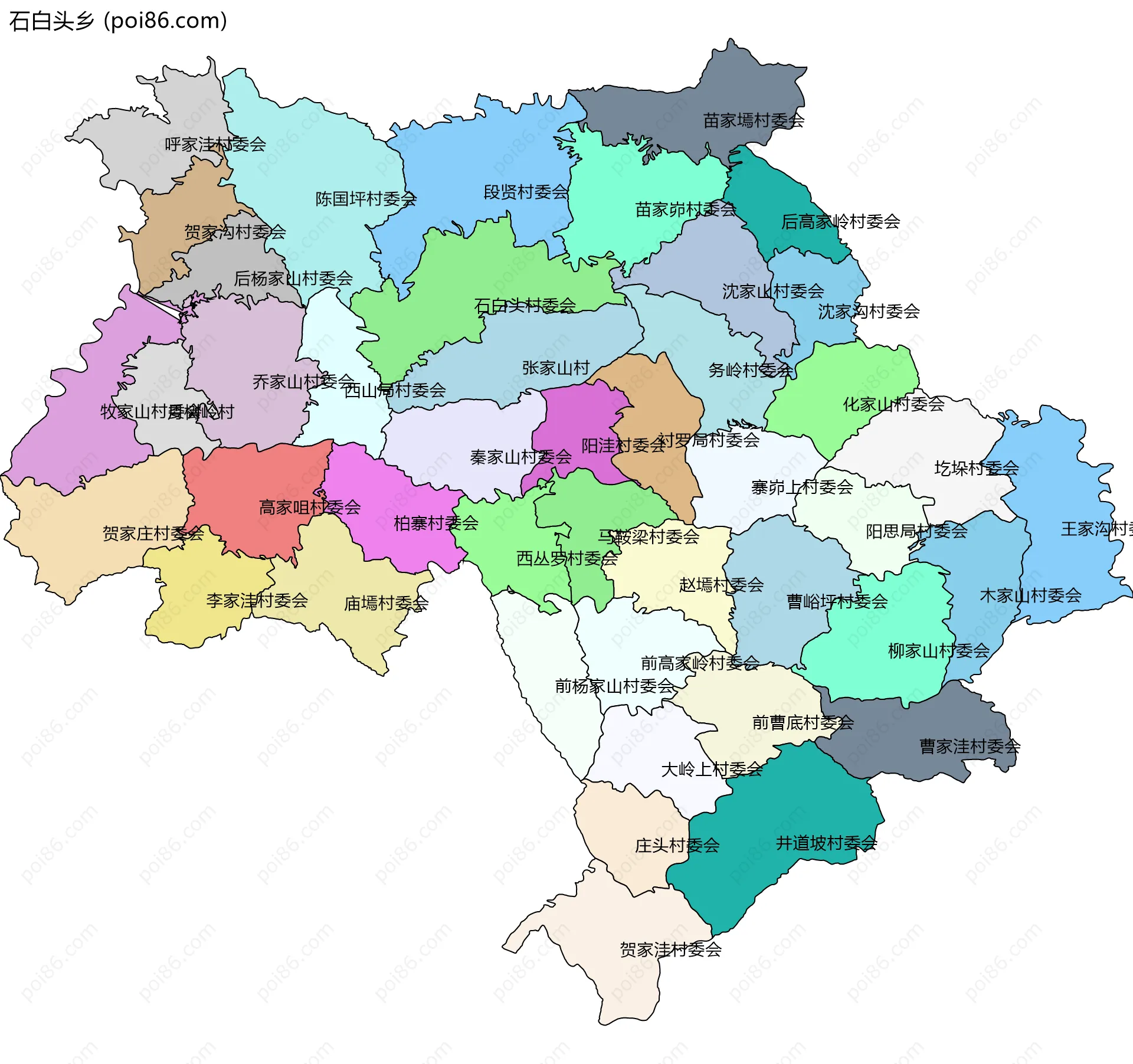 石白头乡边界地图(五级行政区划)