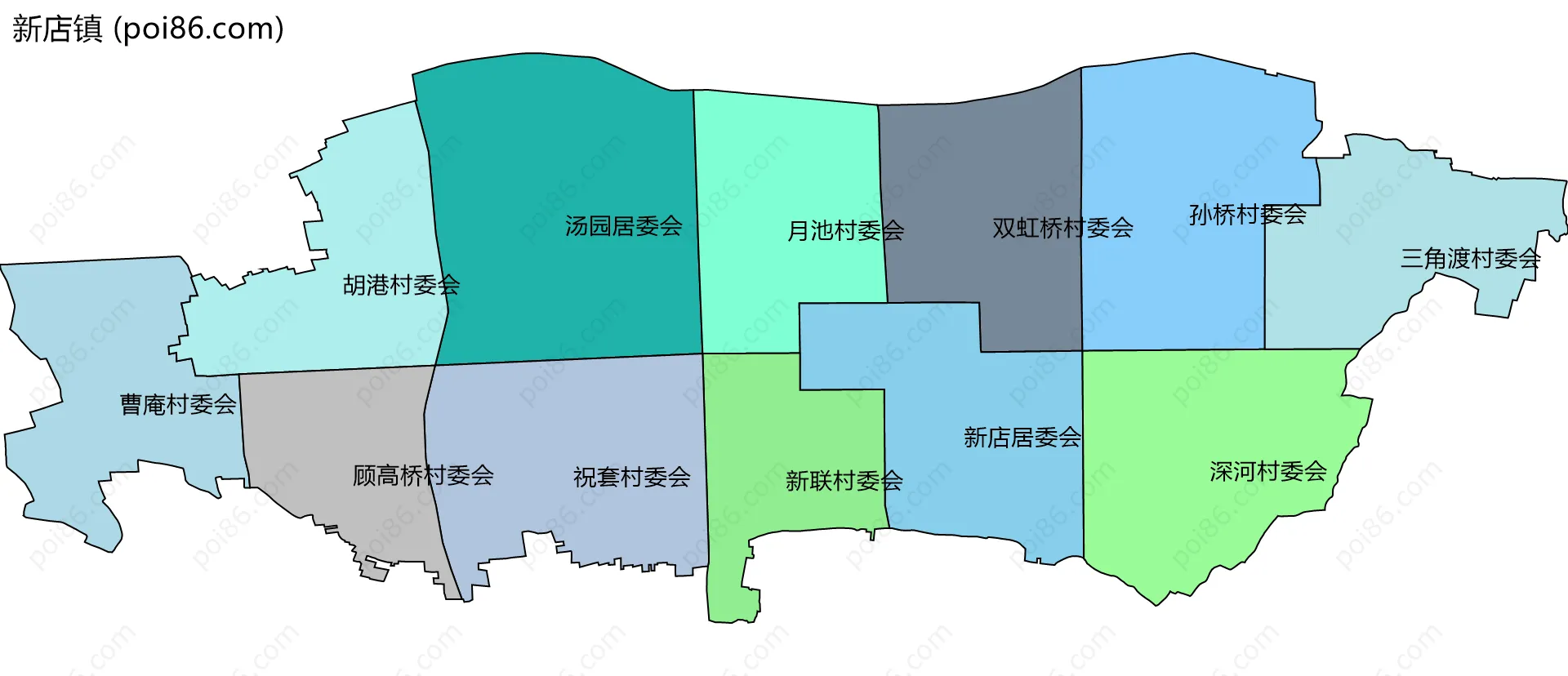 新店镇边界地图(五级行政区划)