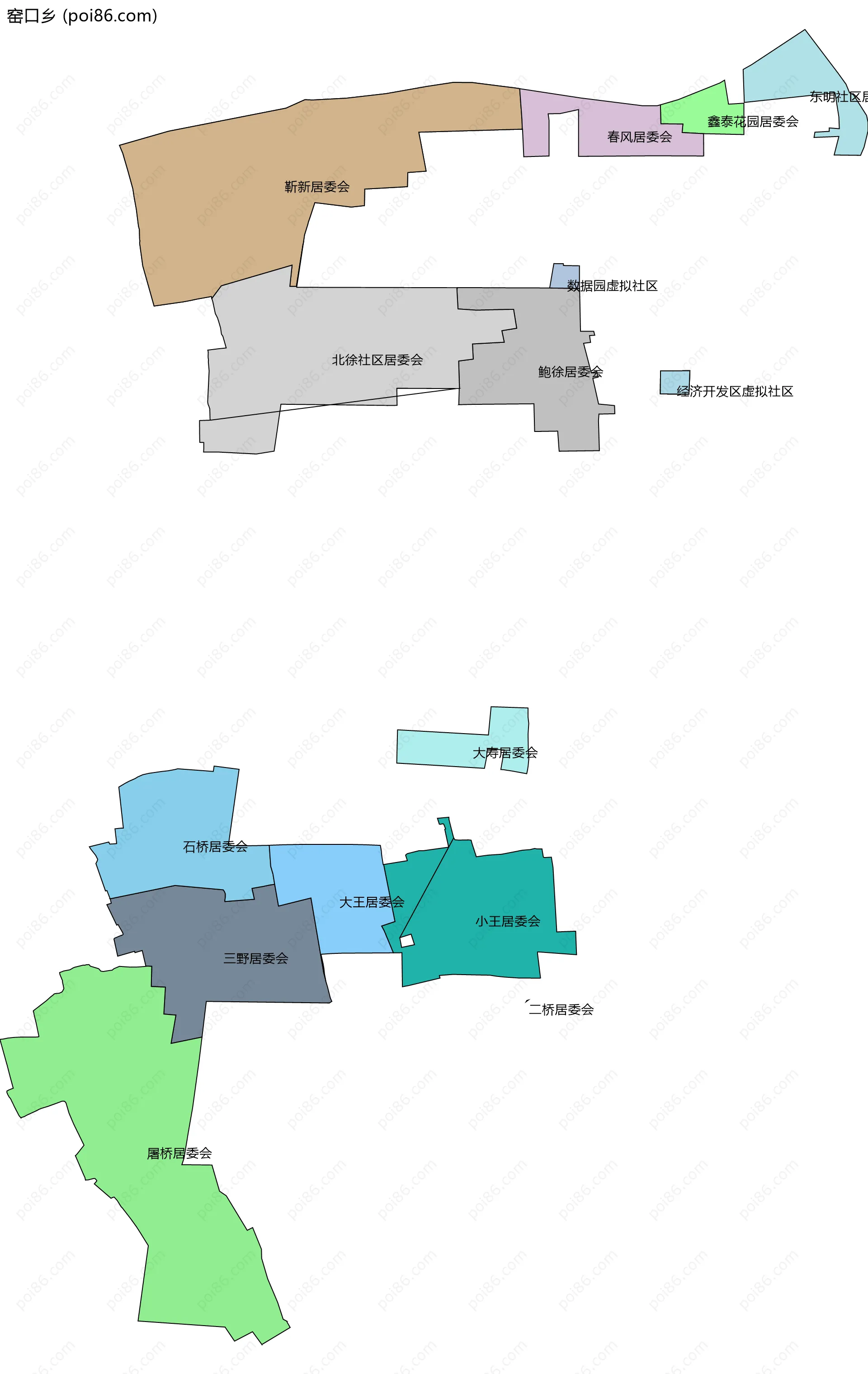 窑口乡边界地图(五级行政区划)