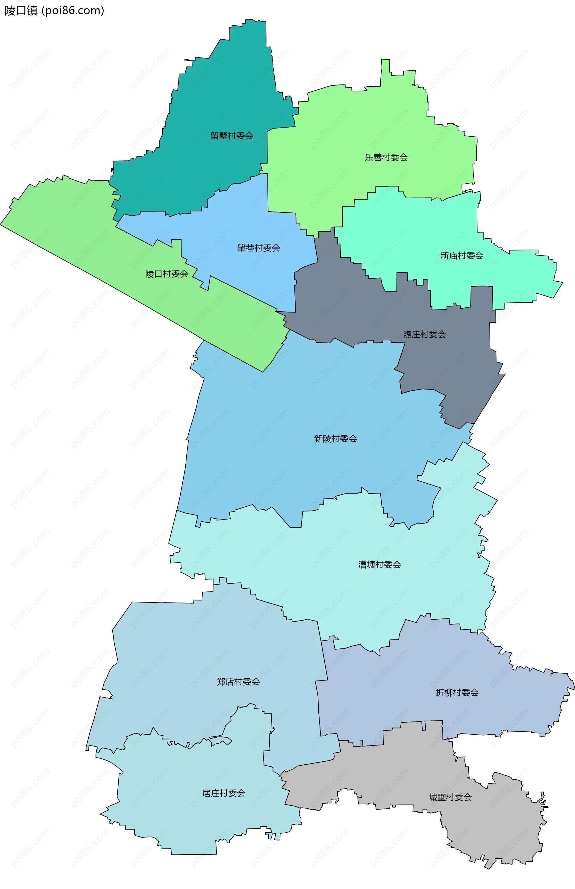 陵口镇边界地图(五级行政区划)