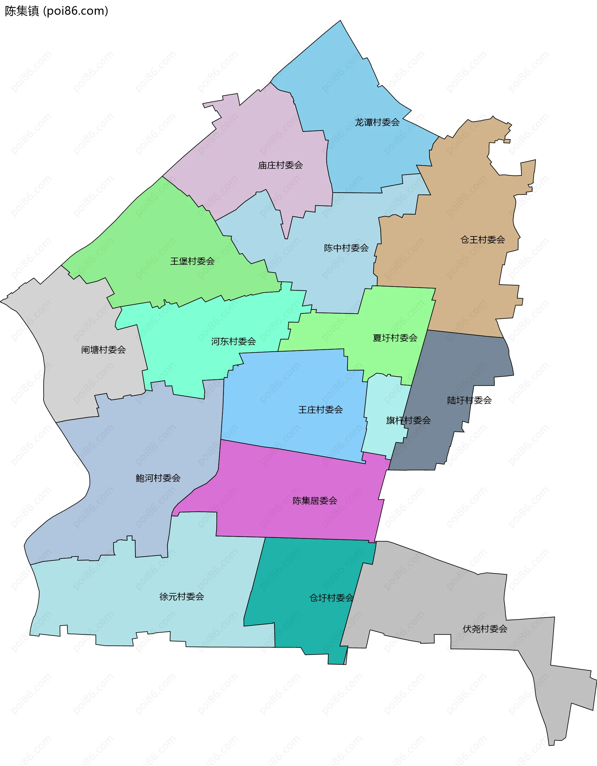 陈集镇边界地图(五级行政区划)